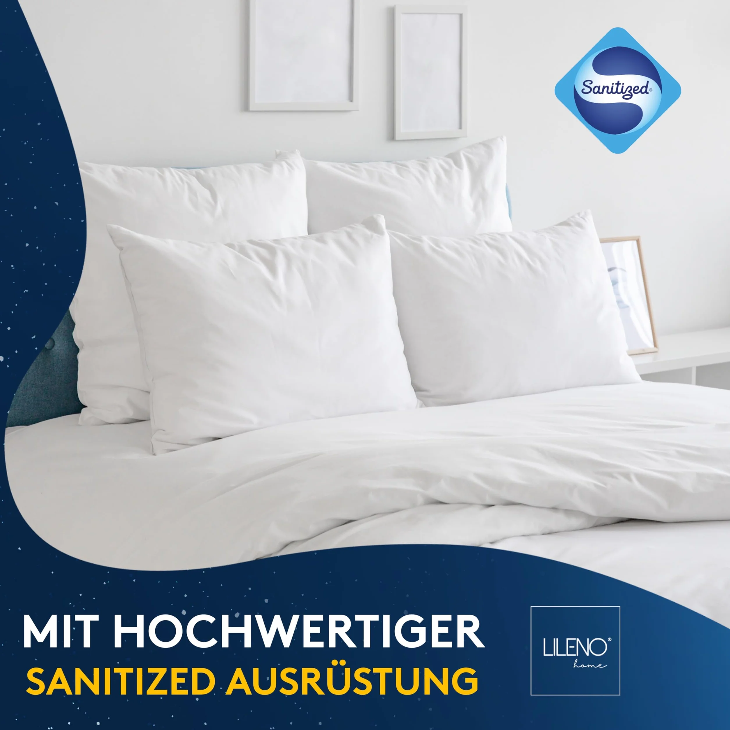 LILENO HOME Poduszka 80x80 Zestaw 2 szt. Antybakteryjna Odporna na Gotowanie 95°C Dla Alergików
