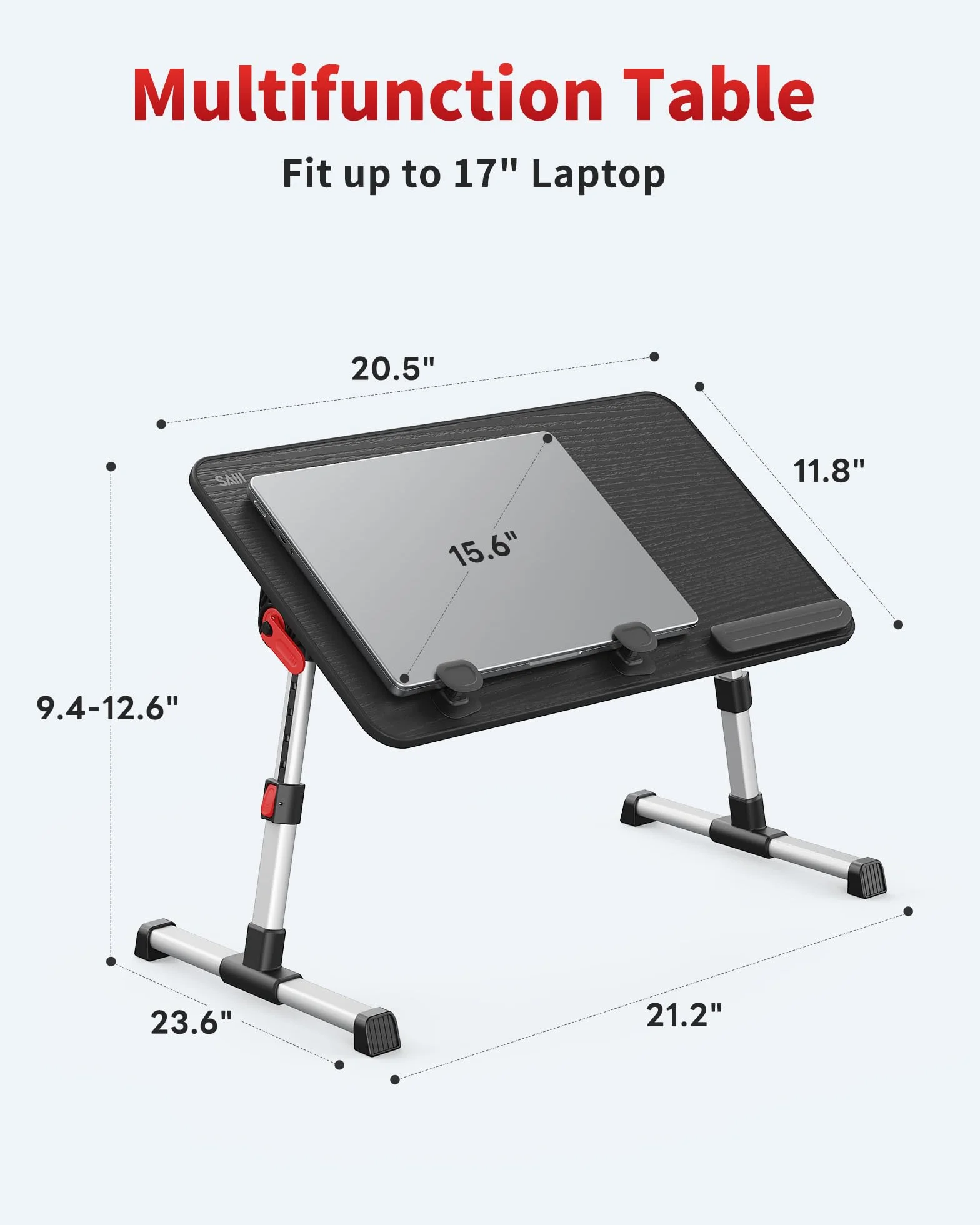 Tavolo, SAIJI Tavolino da letto, Regolabile in altezza, con 4 angolazioni regolabili, lapdesk pieghevole, per divano divano pavimento lavoro studio lettura scrittura mangiare (52 * 30cm nero)