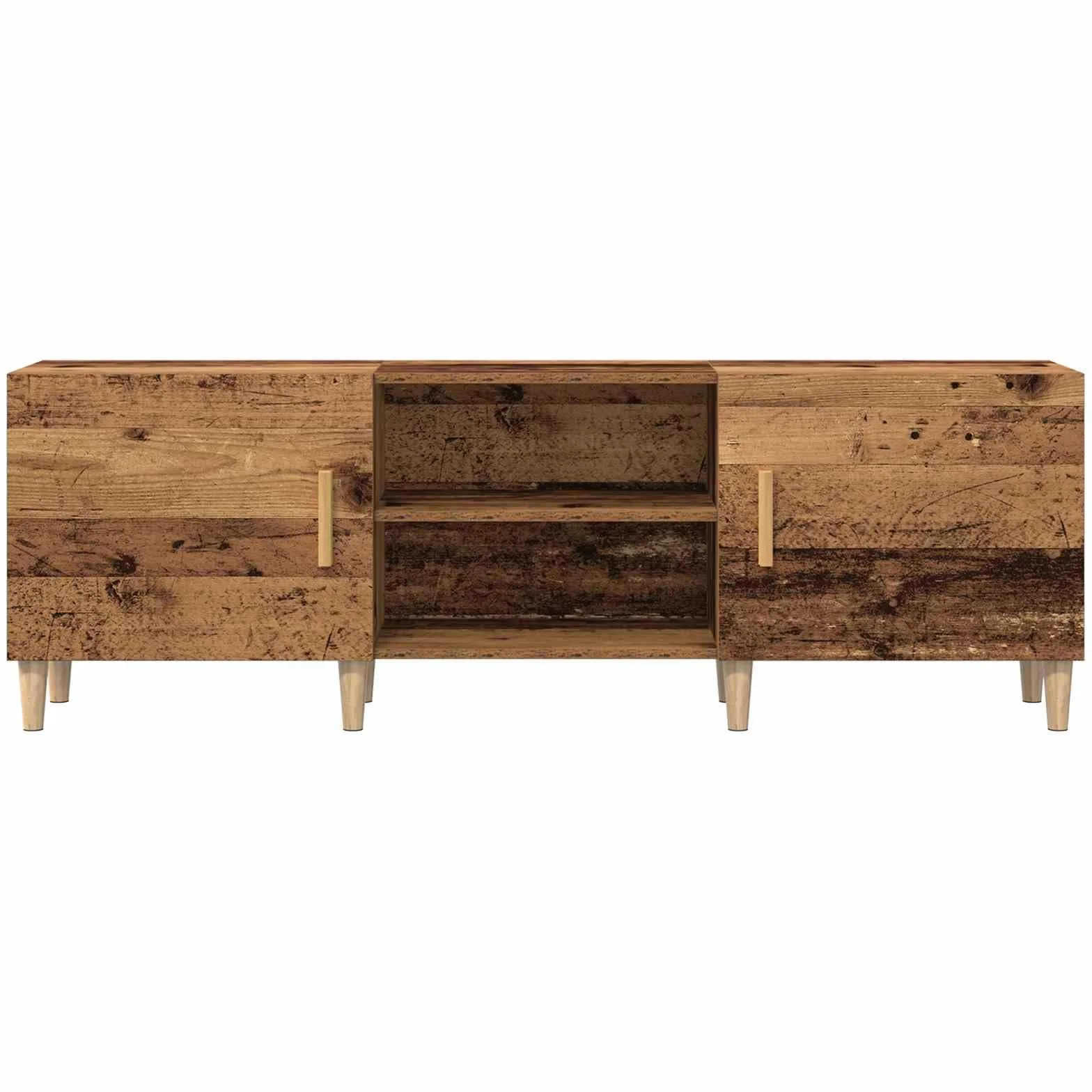 Générique Szafka pod telewizor Antyczna drewniana 150 x 30 x 50 cm Drewno Ingenierie | Solidne półki, drewniane nogi stożkowe, drzwi z czarnymi stalowymi uchwytami D, przechowywanie multimediów