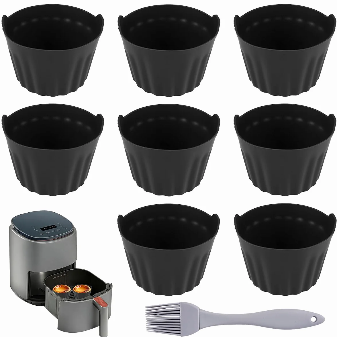 8 sztuk silikonowych foremek do muffinek Airfryer, do frytkownicy na gorące powietrze, z silikonowym pędzlem do pieczenia, z powłoką zapobiegającą przywieraniu, nie zawierają BPA, foremki do
