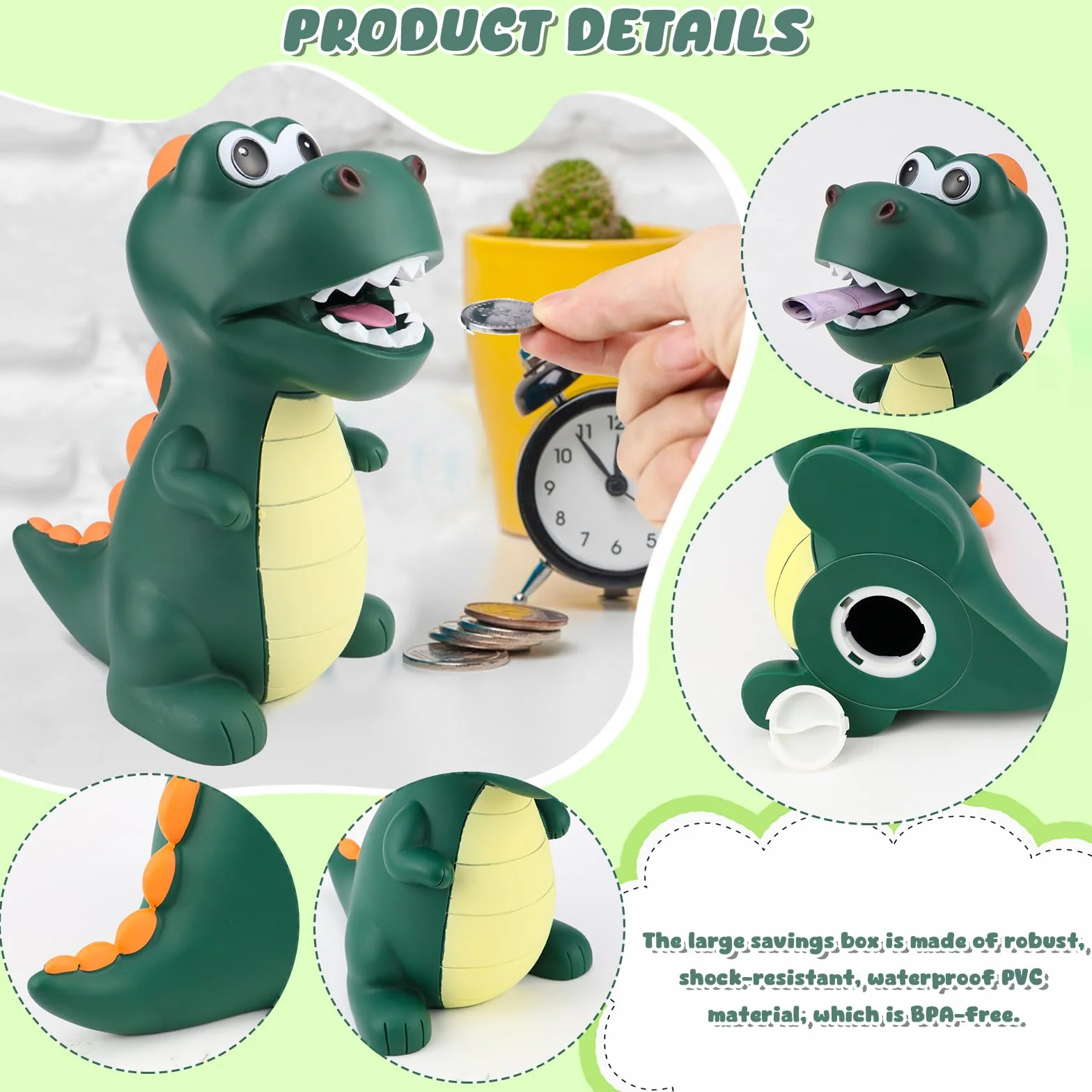 CHRI Dinozaurowa skarbonka dla dzieci Dino świnka oszczędnościowa dla chłopców i dziewczynek Dinozaur skarbonka z bezpiecznego materiału PVC do dekoracji, zabawki, prezent