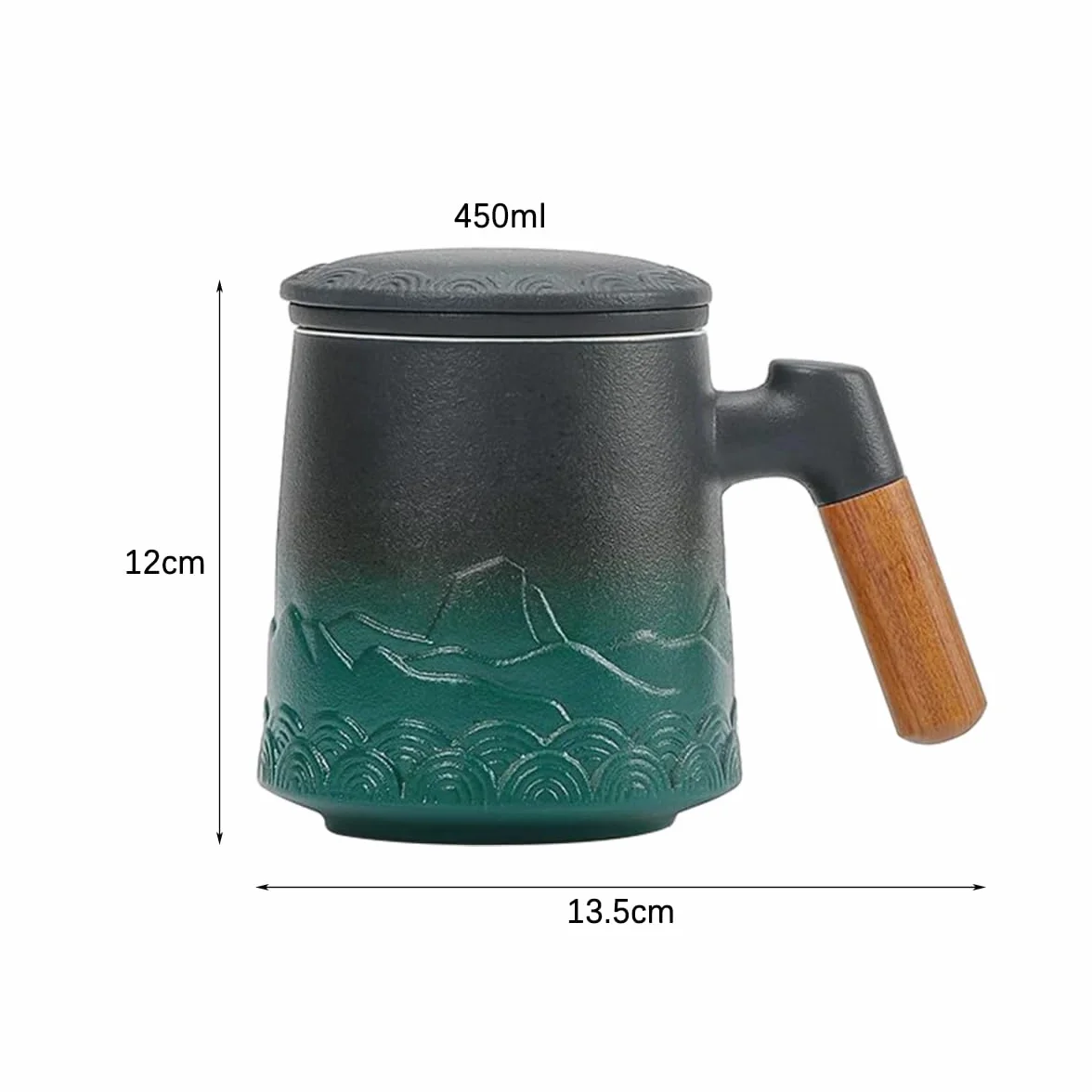 NUZAMAS Filiżanka do Herbaty z Zaparzaczem i Pokrywką 450 ml, Kubek do Kawy z Drewnianym Uchwytem, Ceramiczny