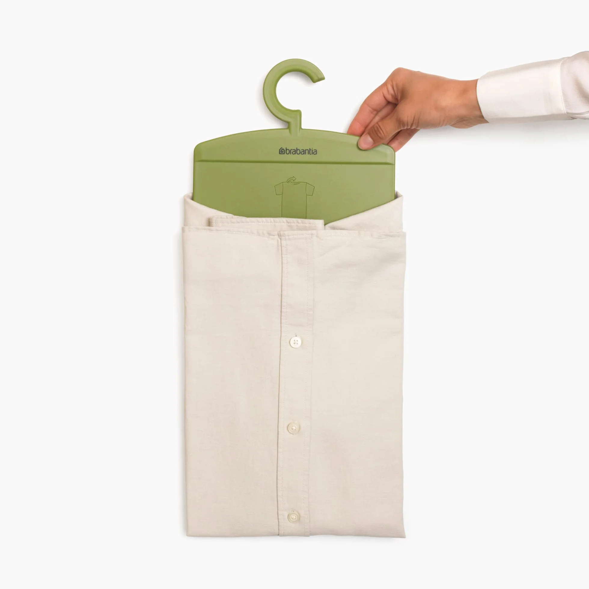 Brabantia Składana tablica segregator stołowy - na koszulki i swetry, z haczykiem do zawieszenia, organizator ubrań, spokojna zieleń, 38,2 x 0,5 x 21,3 cm