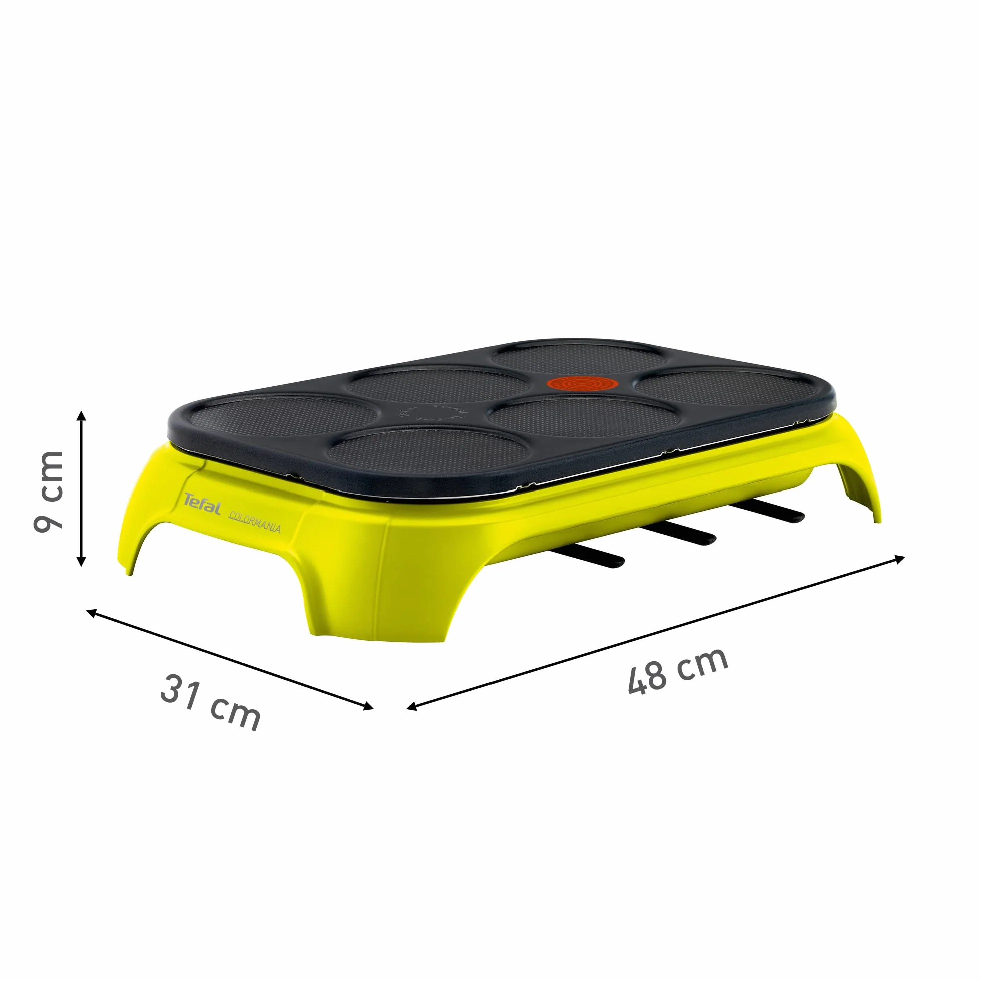 Tefal PY5593 Crep'Party Colormania Crêpemaker | Płyta z 6 Zagłębieniami do Naleśników | Wskaźnik Temperatury Thermo-Spot | w Zestawie 6 Szpatułek i Jedna Łyżka | Żółty/Czarny
