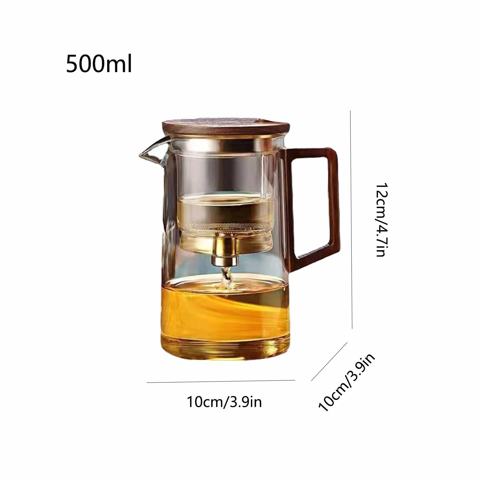 Szklany czajniczek z uchwytem, 500 ml / 750 ml, szklany czajnik do herbaty z sitkiem, ergonomiczny, przezroczysty, z drewnianym uchwytem, zmywarka, magiczny czajniczek do herbaty sypkiej