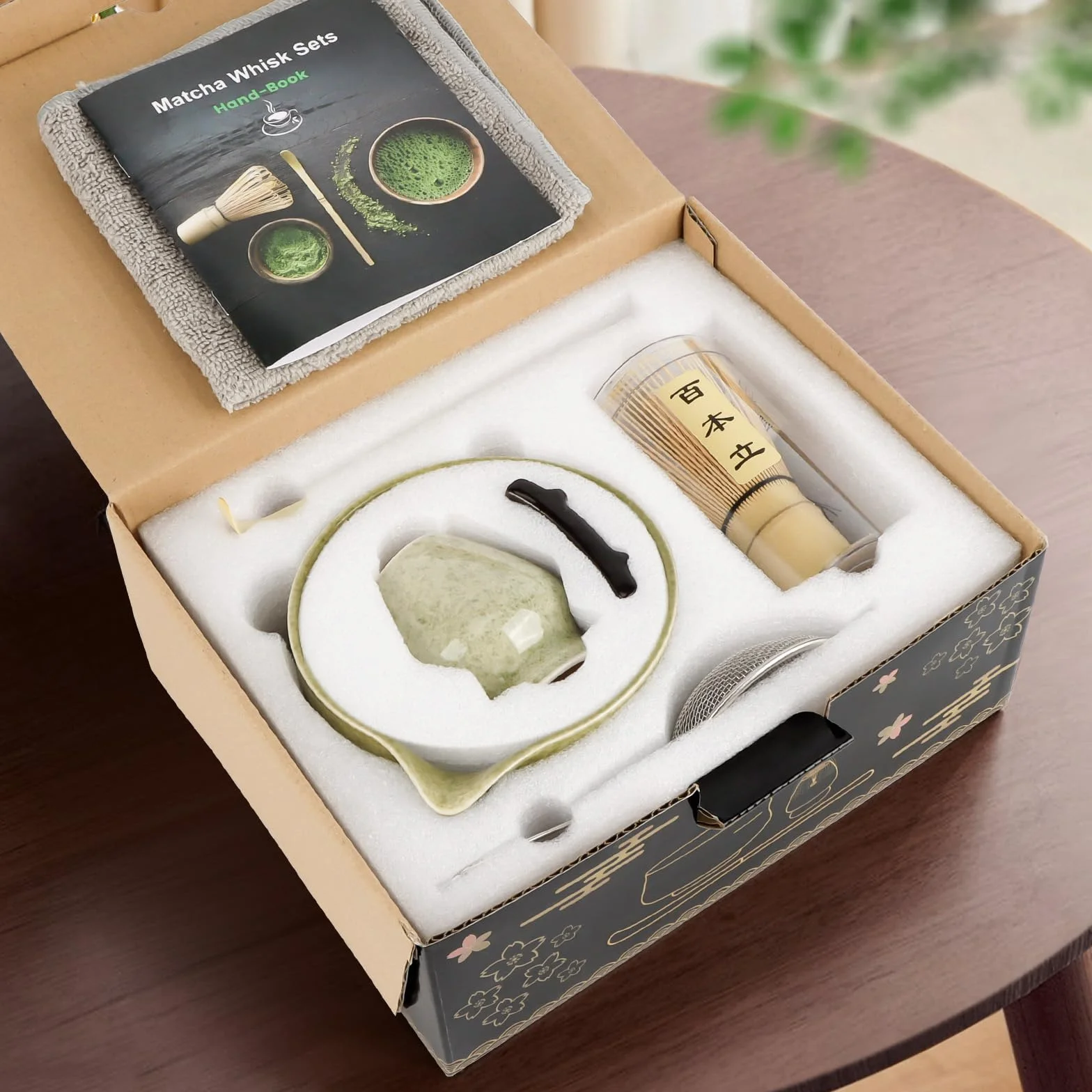 7-częściowy zestaw Matcha, mieszadło z bambusowe, miseczka, naturalna bambusowa szpatułka, sitko, ściereczka, łyżeczka, podstawka pod łyżeczkę, tradycyjna japońska ceremony herbata najlepszy prezent