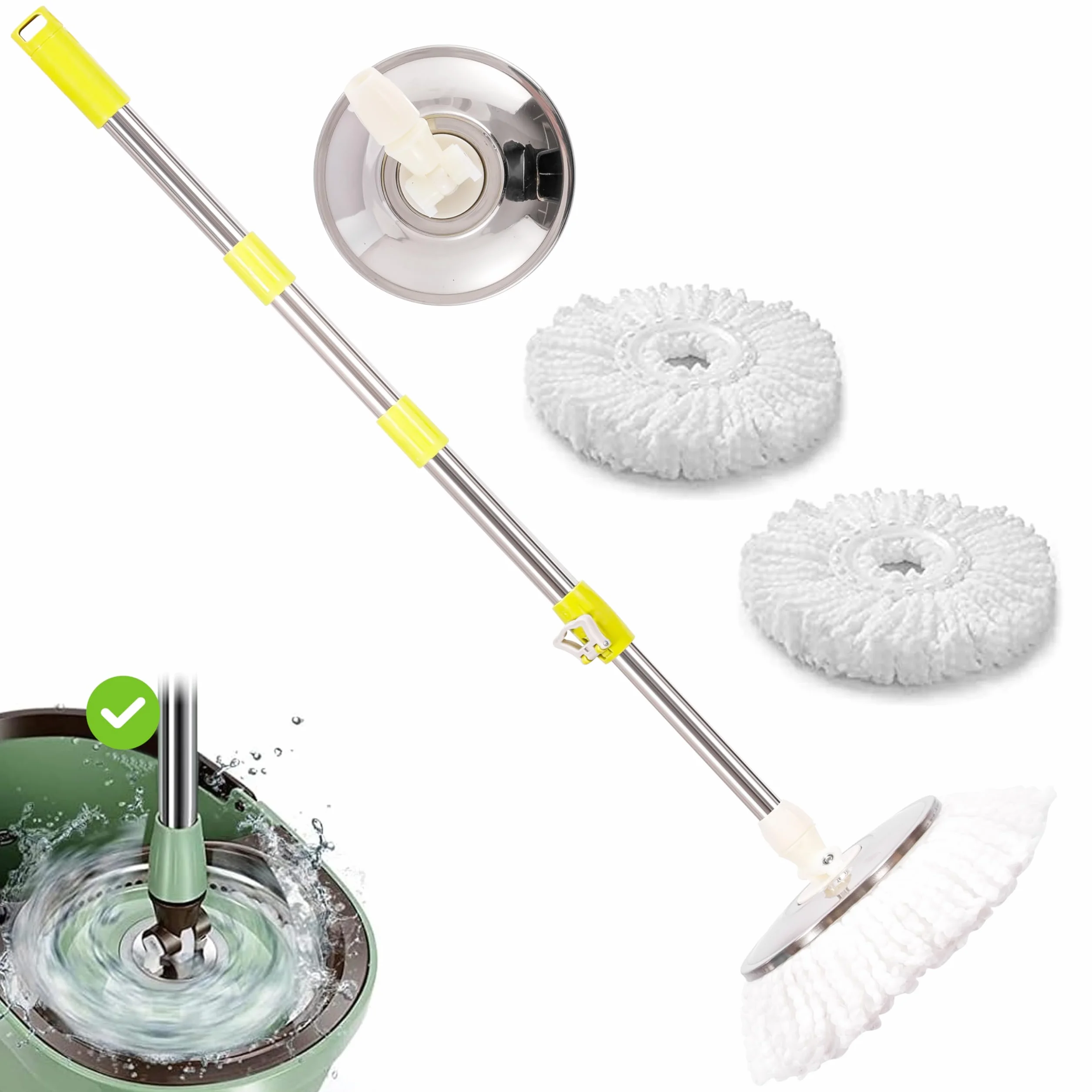ARSUK Mop 360° Obrotowy – Regulowany Teleskopowy Uchwyt 127 cm ze Stali Nierdzewnej – 2 Wkłady Mikrofibrowe – Idealny do Paneli, Płytek i Drewna