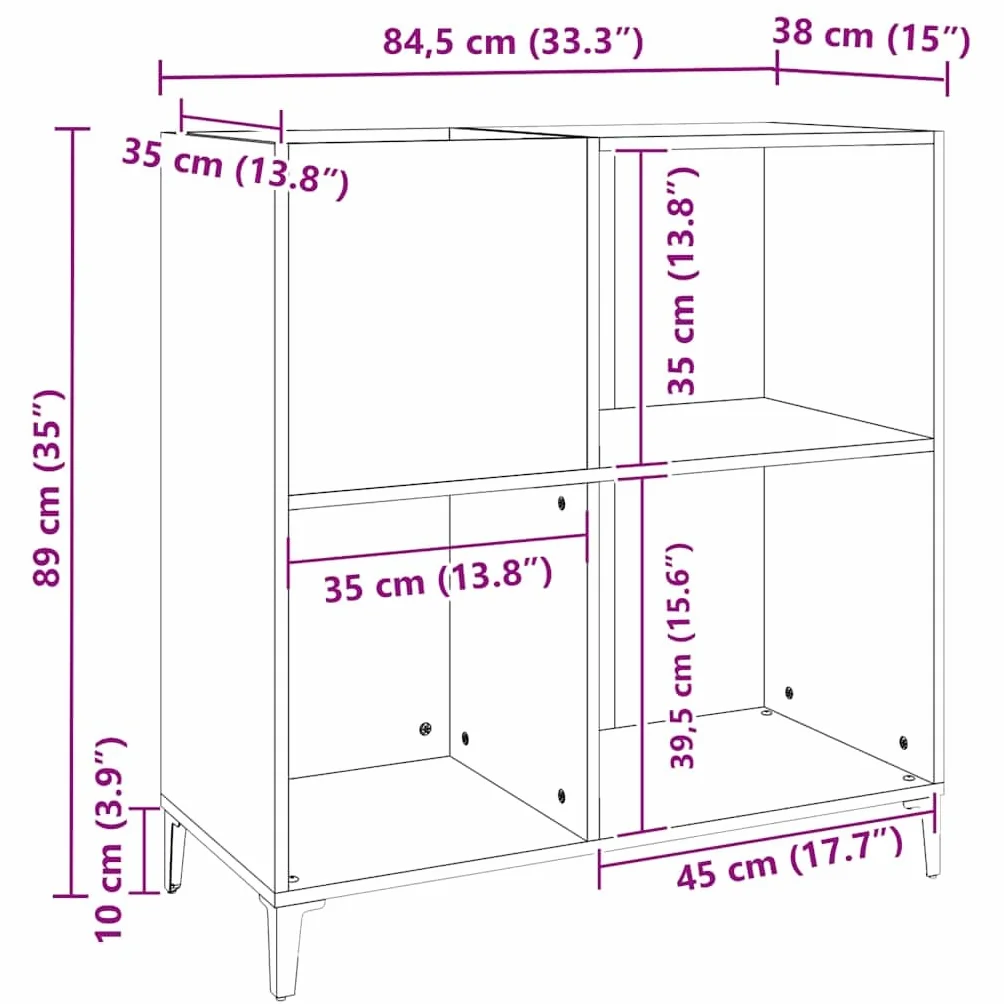 Szafa panelowa, betonowa, szara, 84,5 x 38 x 89 cm, materiał drewnopochodny z metalowymi nogami, dużo miejsca do przechowywania płyt winylowych LP, witryna, szafka pomocnicza, do salonu lub