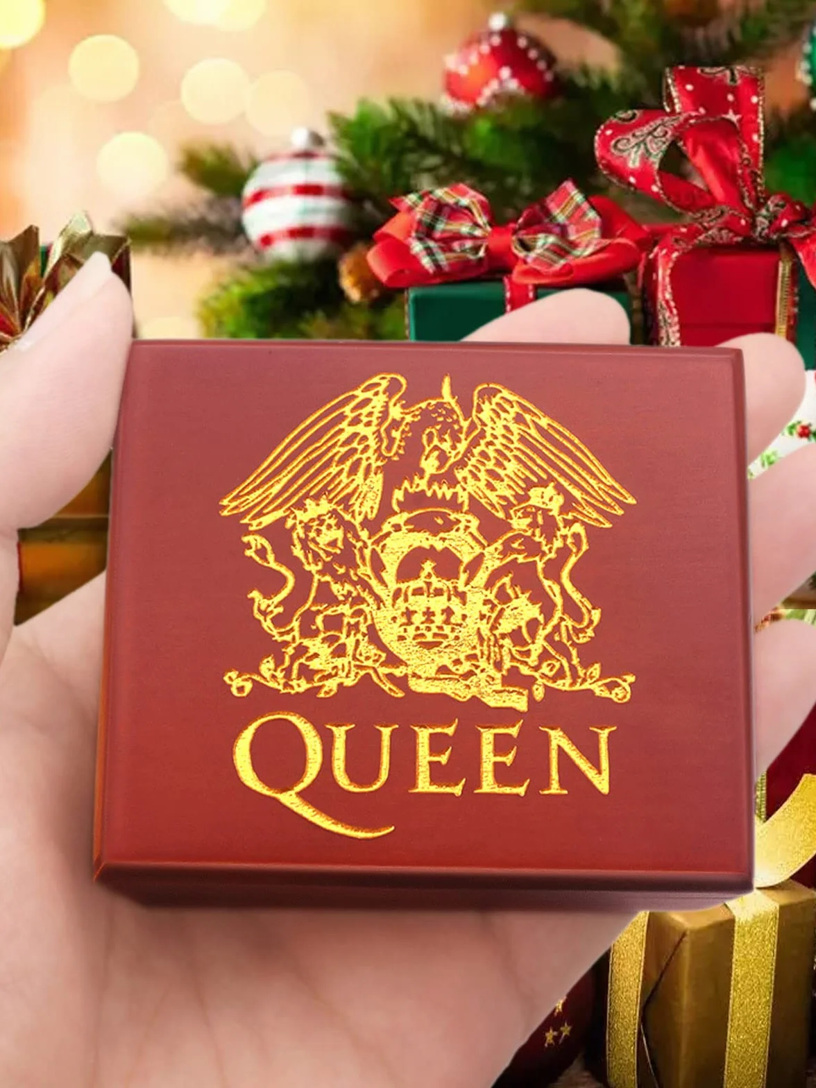 Sinzyo Drewniana grawerowana pozytywka z lustrem pozytywka prezent świąteczny, urodzinowy, walentynkowy(Czerwone drewniane pudełko z lustrem, Melodia: Queen-Bohemian Rhapsody)