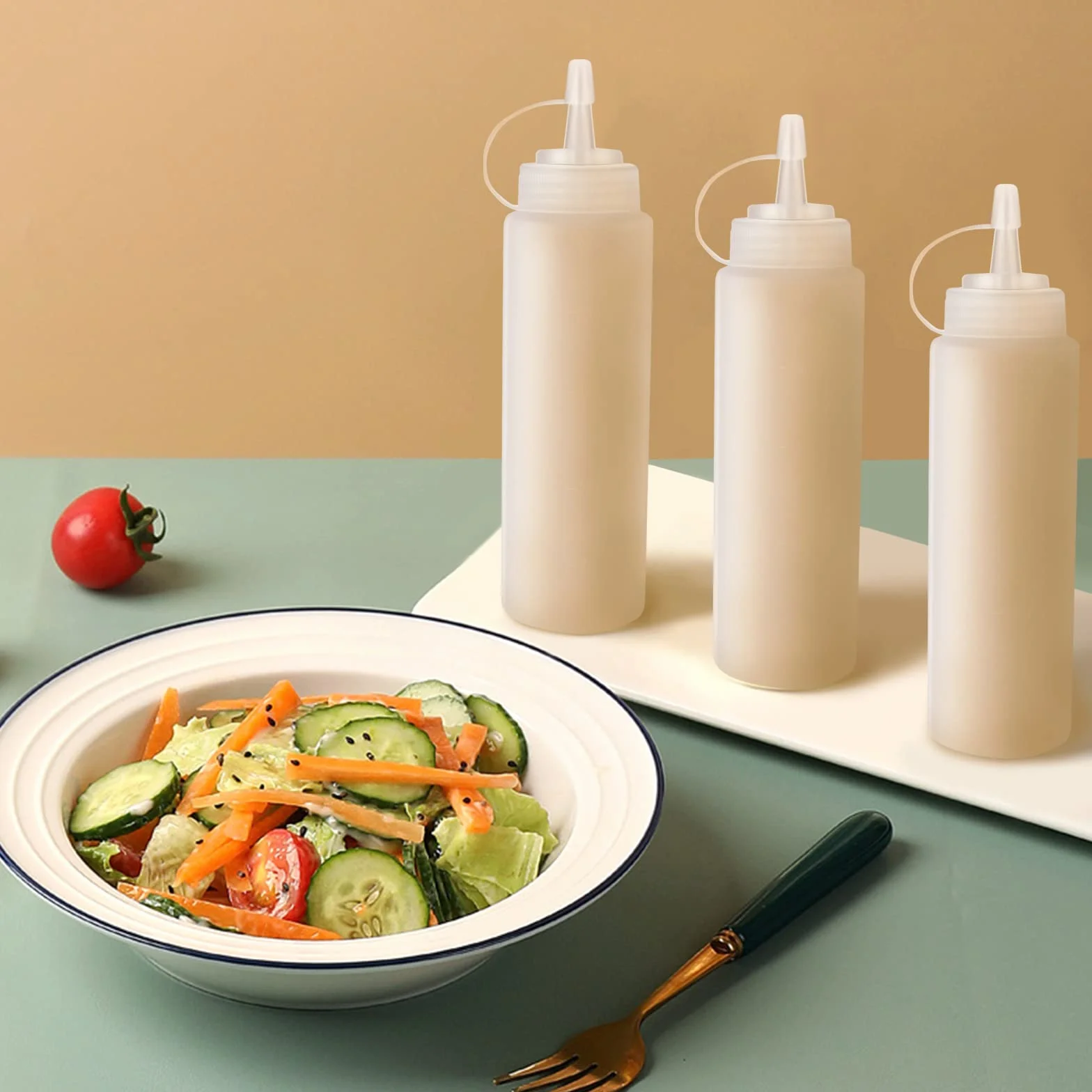 6 szt. 200 ml butelki do wyciskania, z tworzywa sztucznego, z zakrętką i miarką, pojemnik do keczupu, musztardy, BBQ, sosów, przypraw, sałatek, dressingów, oliwy z oliwek