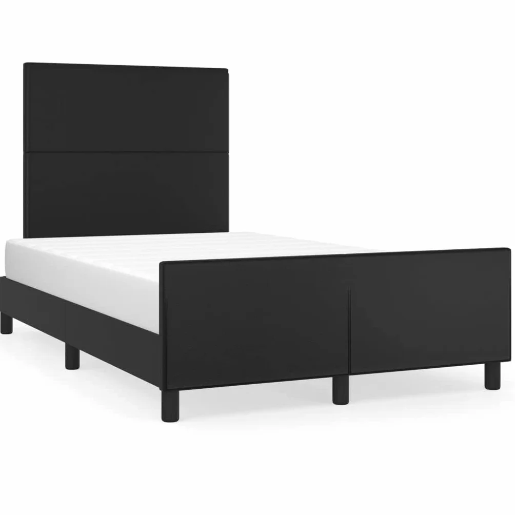 Sztuczna skóra z regulowaną wysokością zagłówka 120x200 cm Czarny | Rama łóżka z zagłówkiem 120x200 cm czarna sztuczna skóra z regulacją wysokości