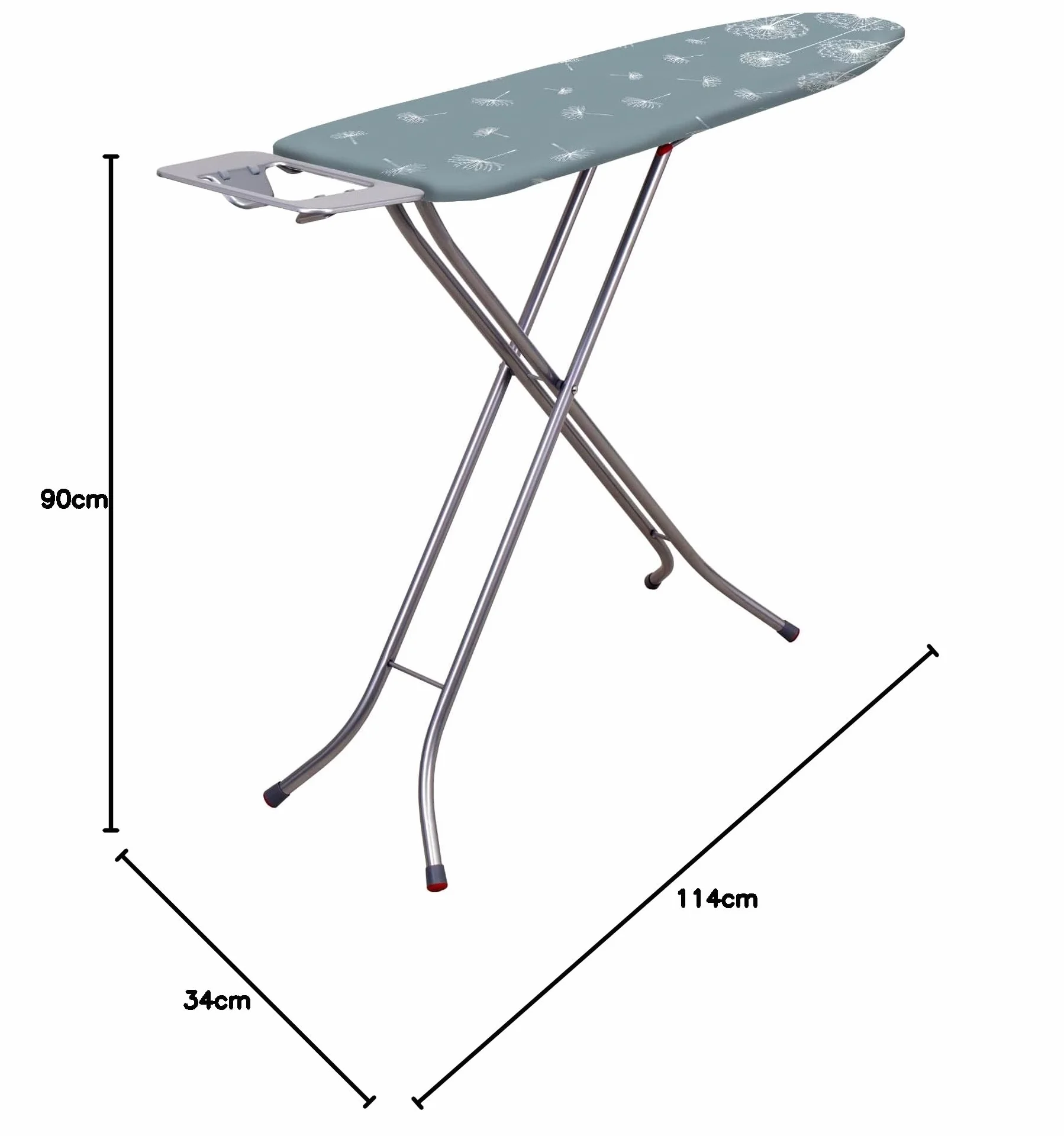 Składana deska do prasowania Basic, 114 x 34 cm, z metalową siatką, podkładką z pianki 5 mm i półką na żelazko, antypoślizgowe nóżki