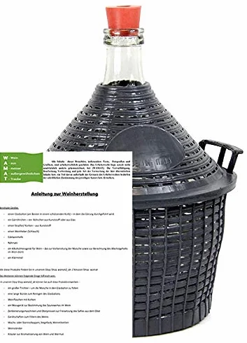 AMBROSIO Balon na wino z koszem z tworzywa sztucznego + gumowe korki + instrukcja produkcji wina, szklana butelka, 54 l