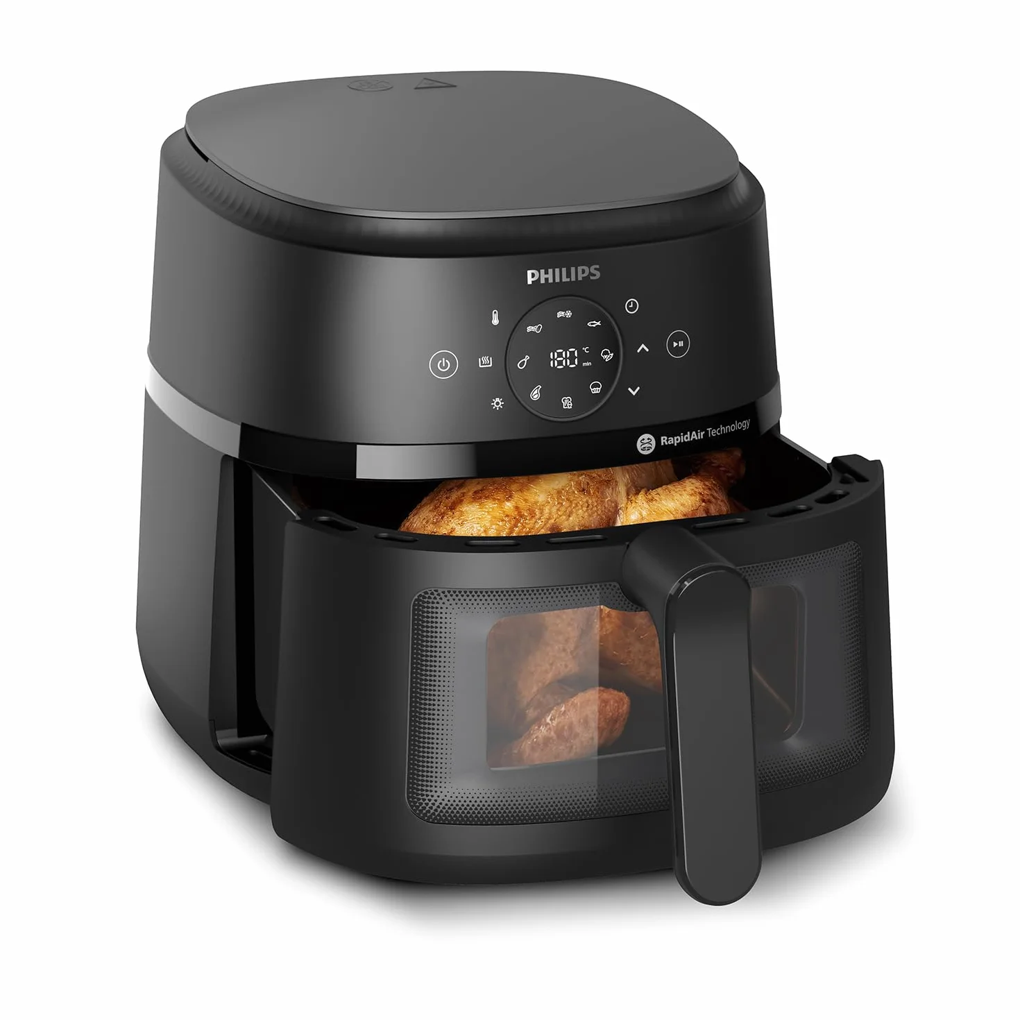 Philips Ovi z serii 2000 – Klasyczny Airfryer 6,2L z okienkiem, Technologia RapidAir, 13 Sposobów gotowania, 90% mniej tłuszczu, łatwe czyszczenie, Ekran Dotykowy, Oszczędność energii (NA230/00)