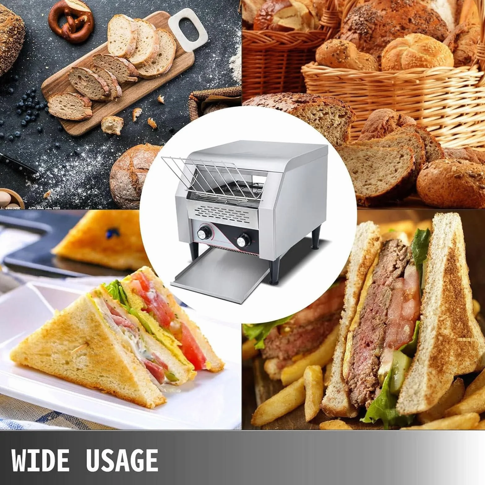 Piec chlebowy nablatowy ze stali nierdzewnej, komercyjny przenośnik tostera, 150/300/450 kromek/h, do opiekania chleba, kanapek (300pieces/H)