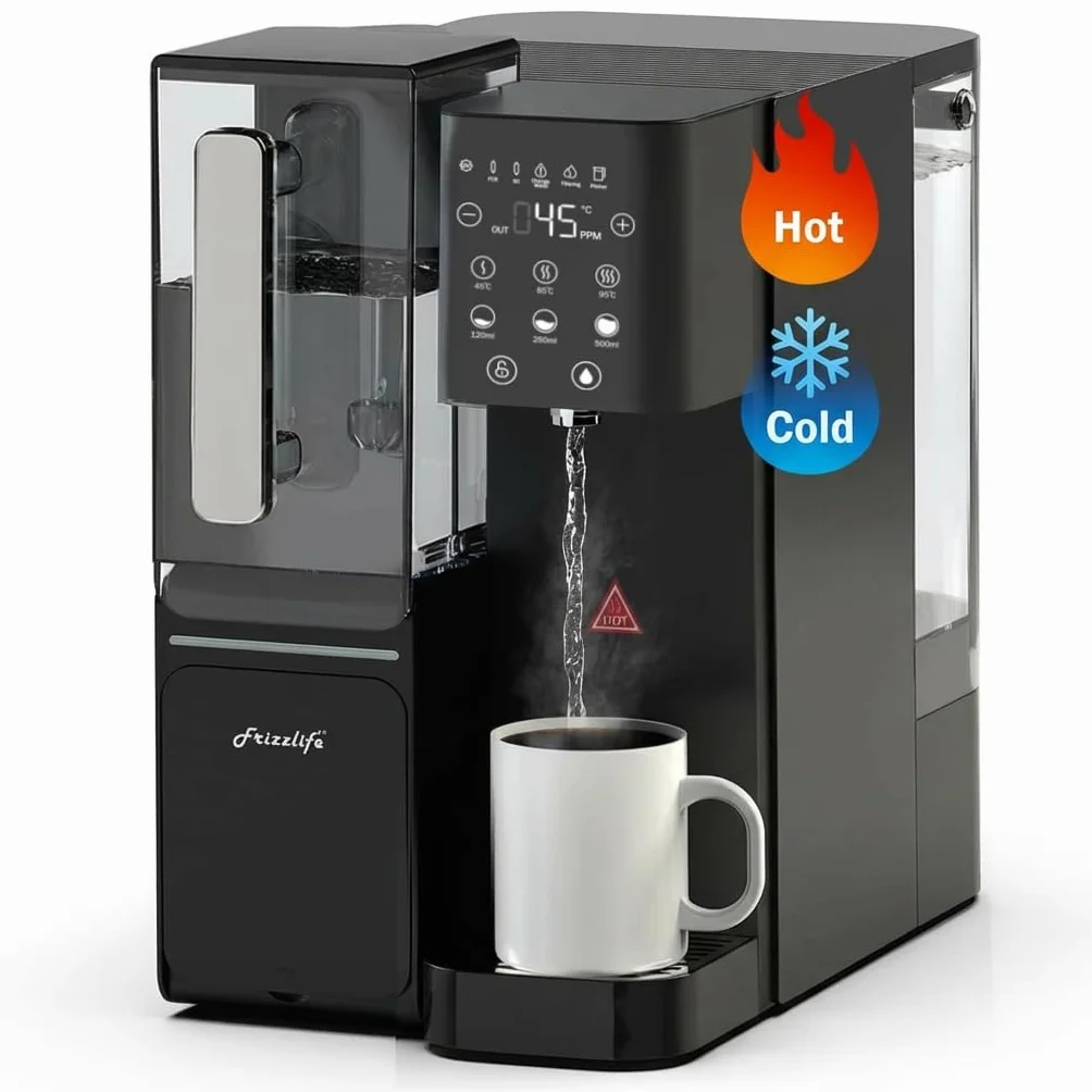 Frizzlife WB99-H filtr wody odwróconej osmozy na blacie, natychmiastowy dozownik ciepłej wody, alkaliczny system RO, certyfikowane elementy NSF/ANSI 58, regulowana temperatura i objętość