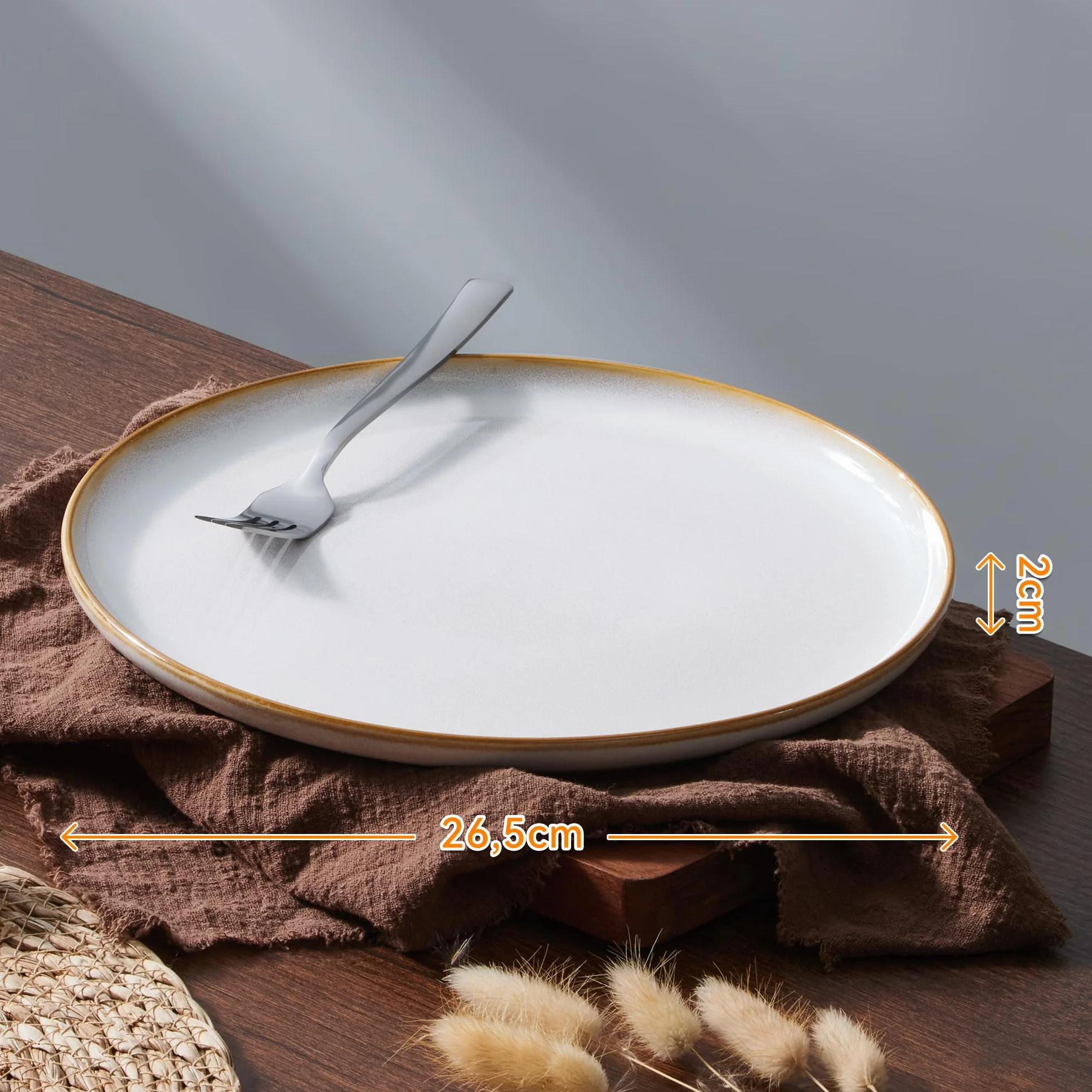 Onader Zestaw 6 talerzy obiadowych, 26,5 cm, z kamionki, klasyczne talerze do ciasta, porcelanowe, talerze obiadowe do serwowania, odporne na zarysowania, nadają się do mycia w zmywarce i używania w