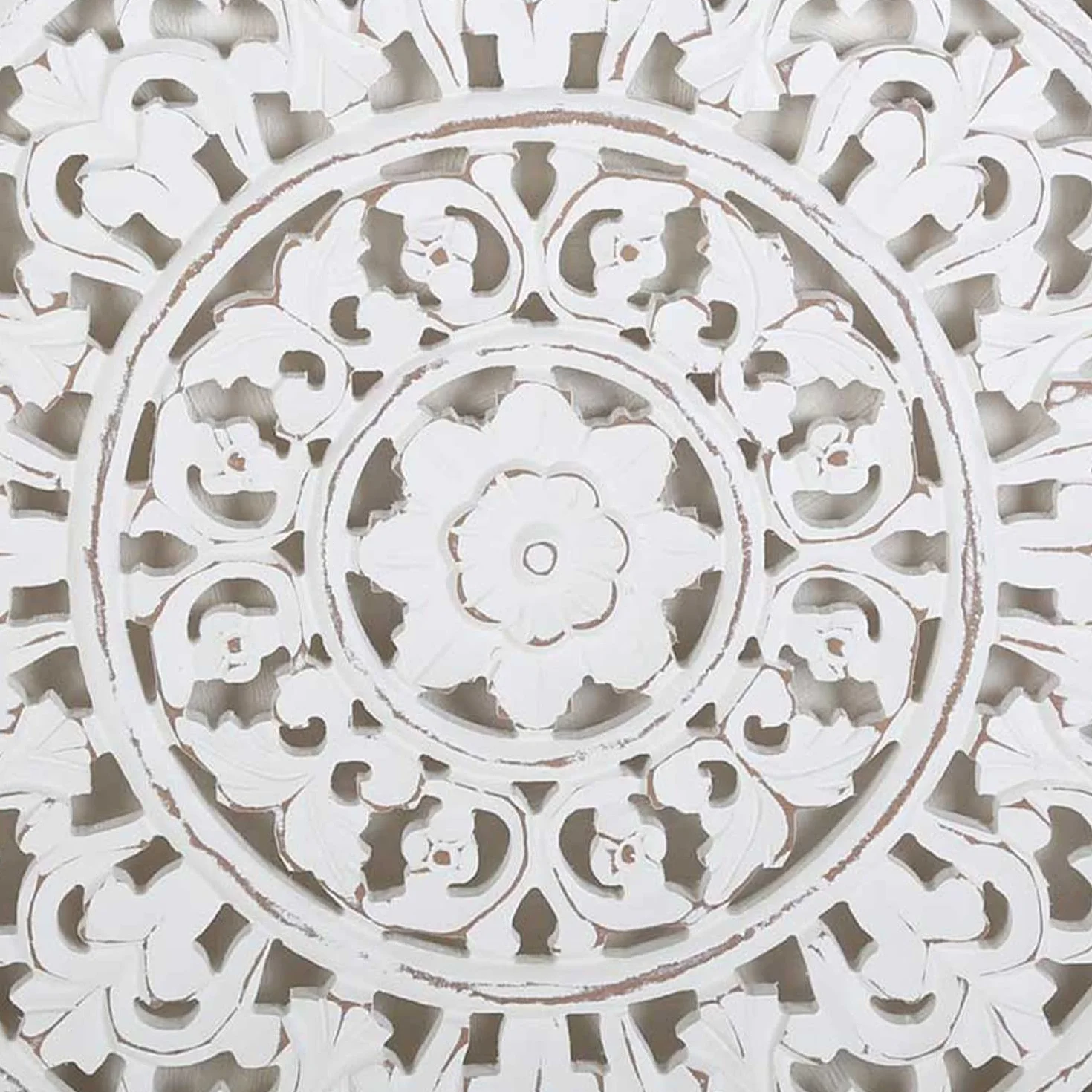 Casa Moro orientalny obraz ścienny z drewna, mandala Nasha 55 x 55 cm, shabby chic biały, rzemiosło artystyczne, ręcznie rzeźbiona dekoracja ścienna do zawieszenia i postawienia jako MD1090