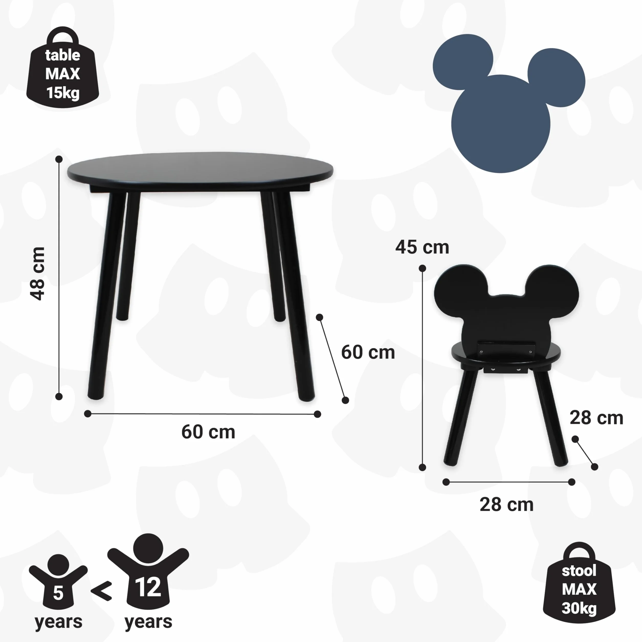 Disney Stolik + 2 Krzesła Komplet Myszka MIKI