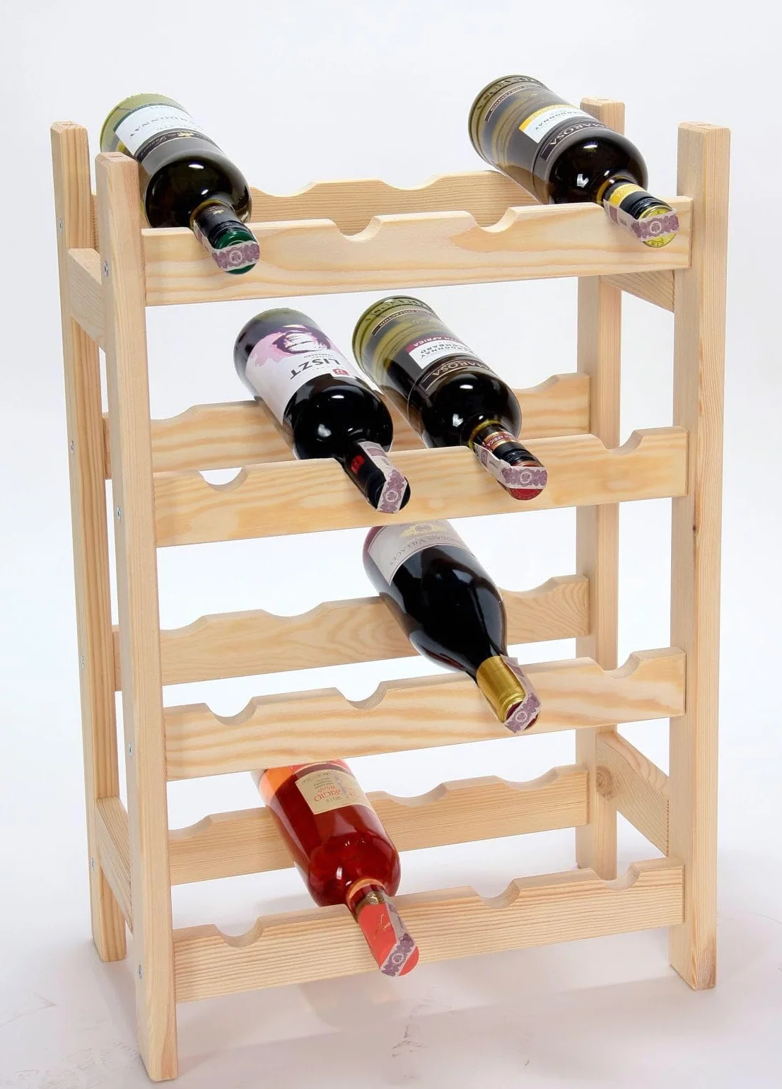 Drewniany regał na wino, stojak na butelki do 42 butelek, lite drewno sosnowe (do 16 butelek: 60 x 44 x 25 cm)