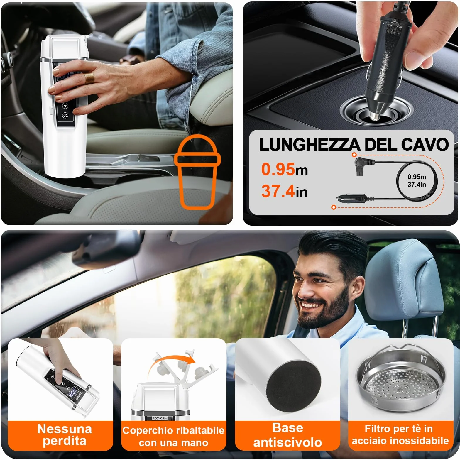 Podróżny czajnik elektryczny do samochodu, 12 V, 24 V, do samochodów ciężarowych, taksówek, niemowląt, szybkie podgrzewanie, kubek podróżny z zapalniczką, kontrola temperatury, 450 ml