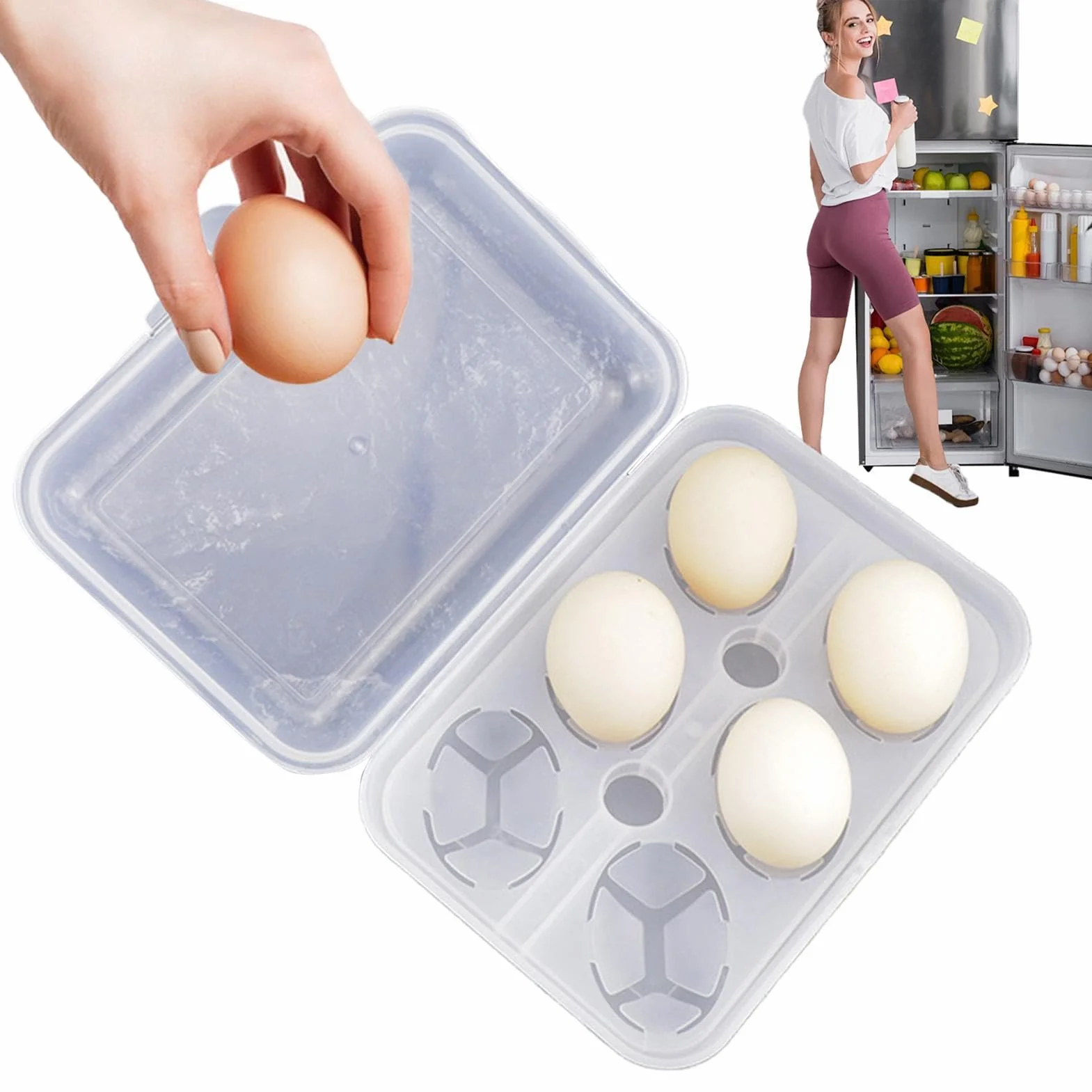 Egg Container, 6-Grid Fridge Storage Box, Shock-Absorbing Egg Holder, 7.87x5.51x2.6 inches Compact Carrier for Kitchen, Outdoor Camping, Picnic Use, Travel and Gift