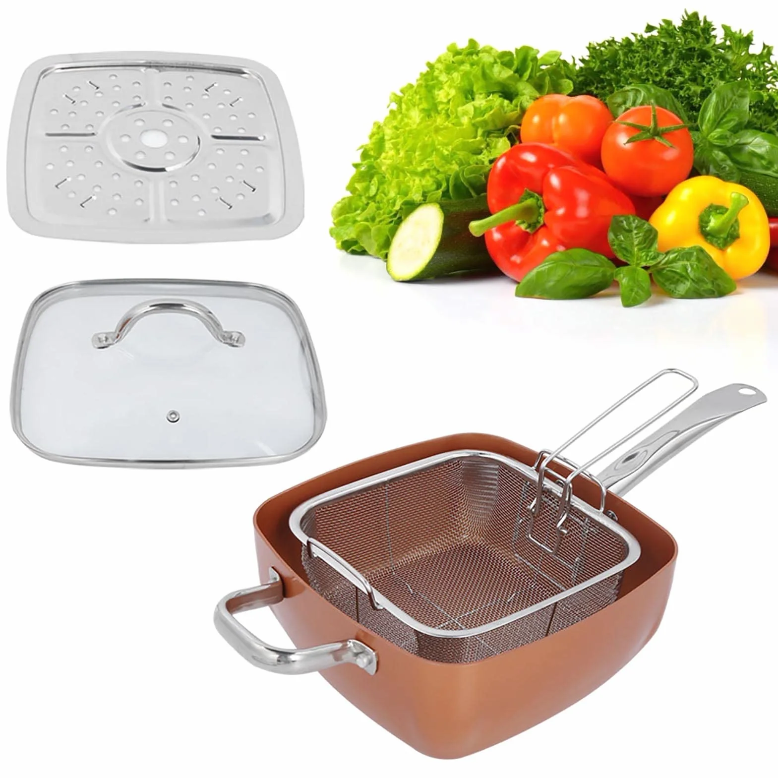 Yinhing Zestaw Naczynia Kuchennego ze Stali Nierdzewnej, Patelnia ze Stali Nierdzewnej + Szkło + Aluminium 4PC/SET STEAL STEL STEL PASKA DO KURKU, STAT, ZIEMATY, WAGŁO