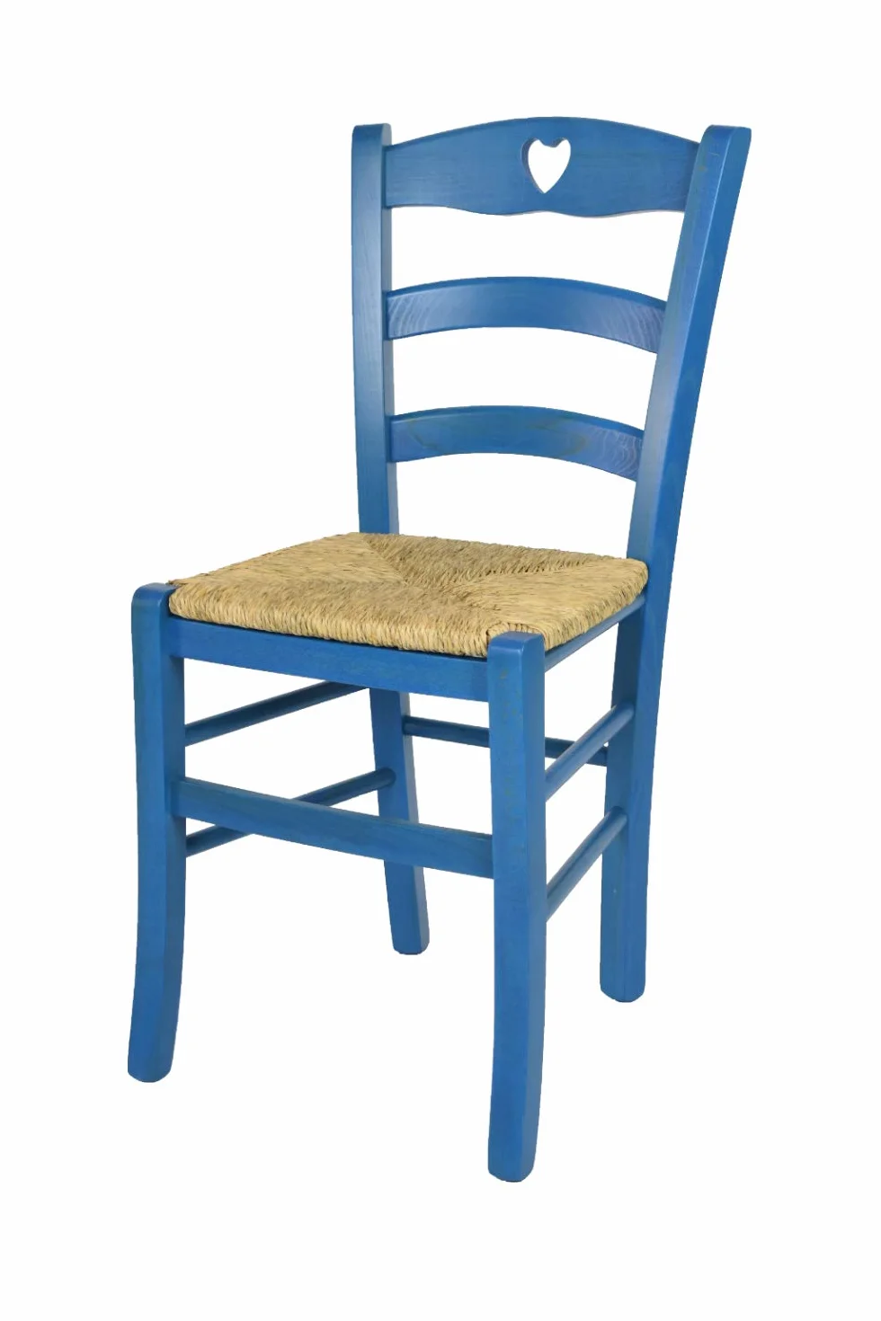 t m c s Tommychairs - estaw 1 krzesła CUORE, struktura z drewna bukowego w kolorze niebieskiej aniliny i siedzisko ze słomy