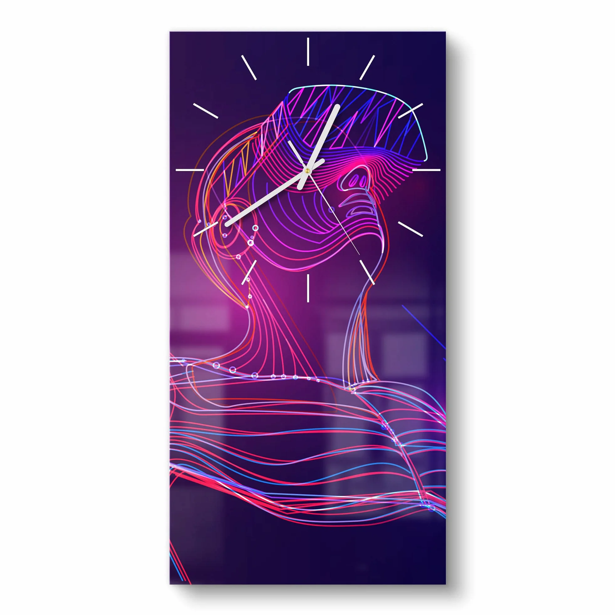 DEQORI Szklany zegar | poziomy 30 x 60 cm | motyw mężczyzny z okularami VR | duży zegar XXL ze szkła | cichy zegar ścienny do salonu i kuchni | nowoczesny zegar przyciągający wzrok na ścianę