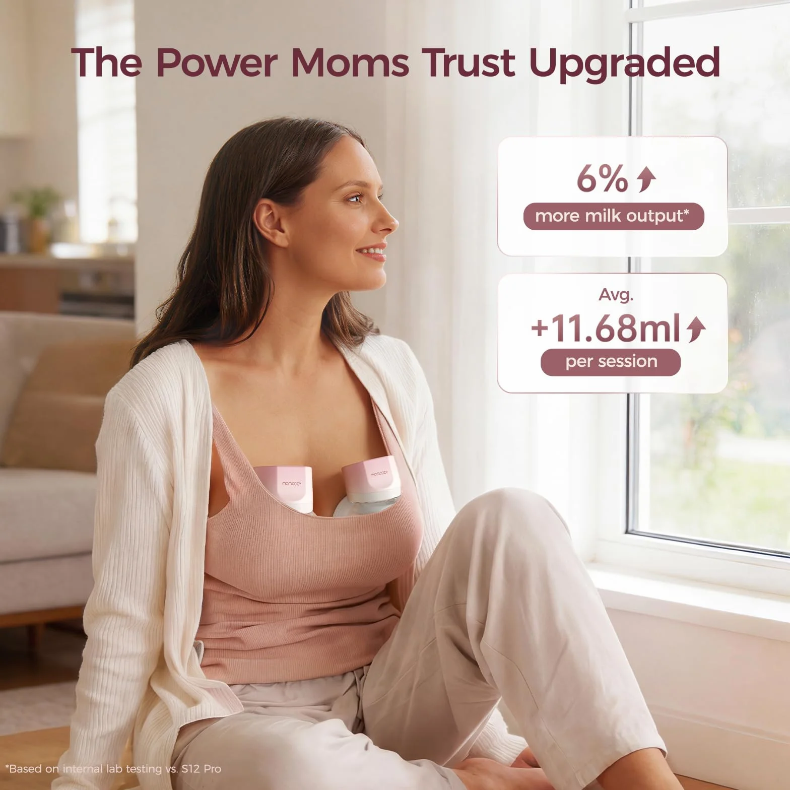 Momcozy Laktator S12 Pro Quick, Bezprzewodowy i Przenośny Laktator Elektryczny do Wolnych Rąk, Końcówka Hybrydowa DoubleFit™, 3 Tryby i 9 Poziomów, 1 Sztuka, Różowy