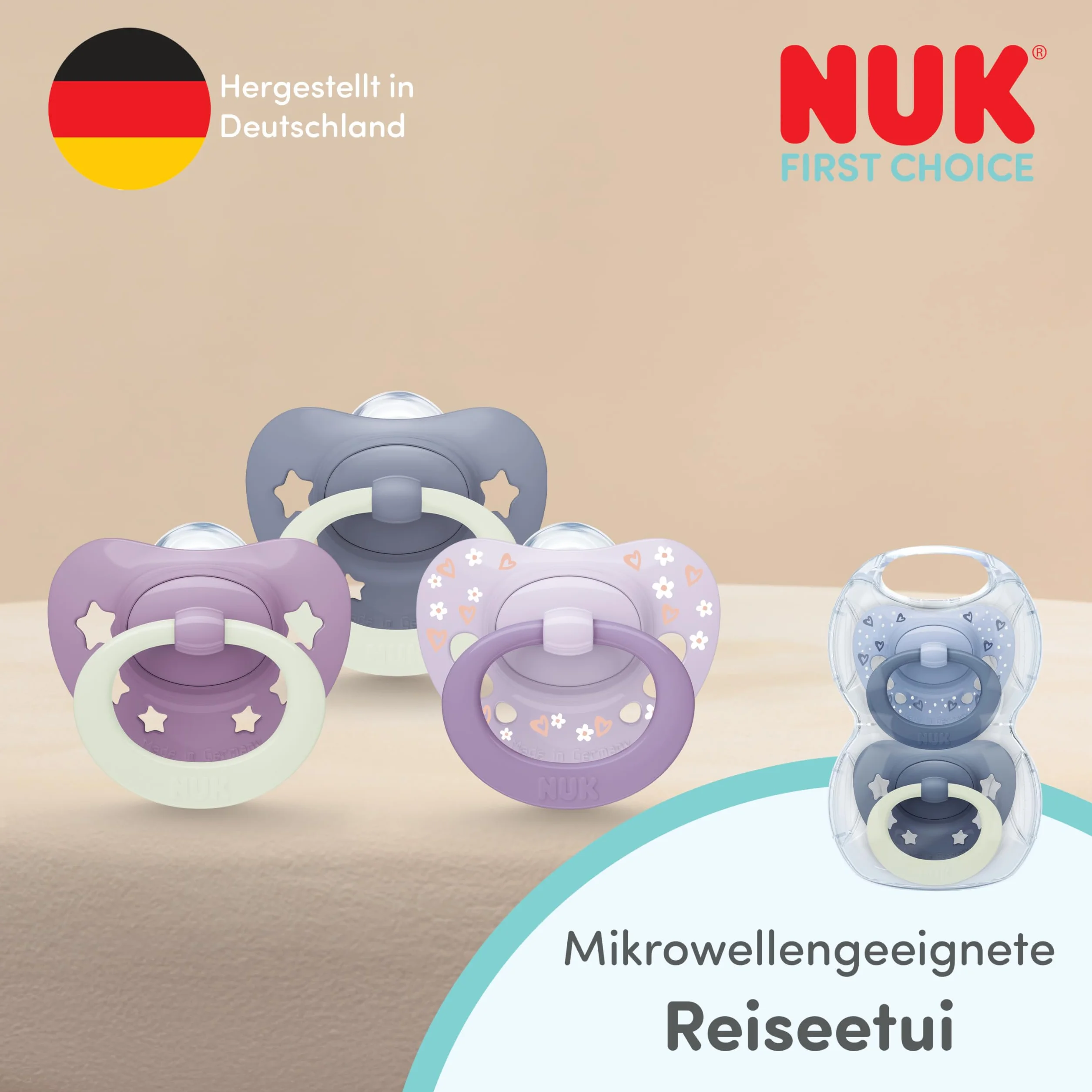 NUK First Choice Classic Night Smoczki dla niemowląt | 0-6 miesięcy | Ortodontyczne smoczki świecące w ciemności | 95% akceptacji przez niemowlęta** | Niebieskie | 2 sztuki