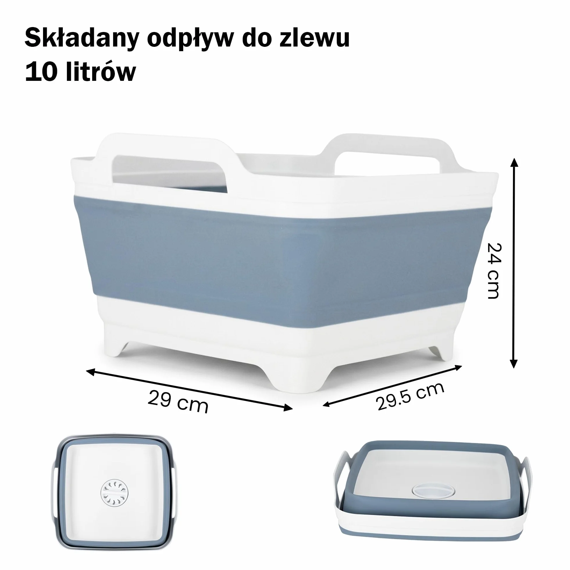 Składana miska 10 l ze śrubą spustową tacka ociekowa do zlewu antypoślizgowa