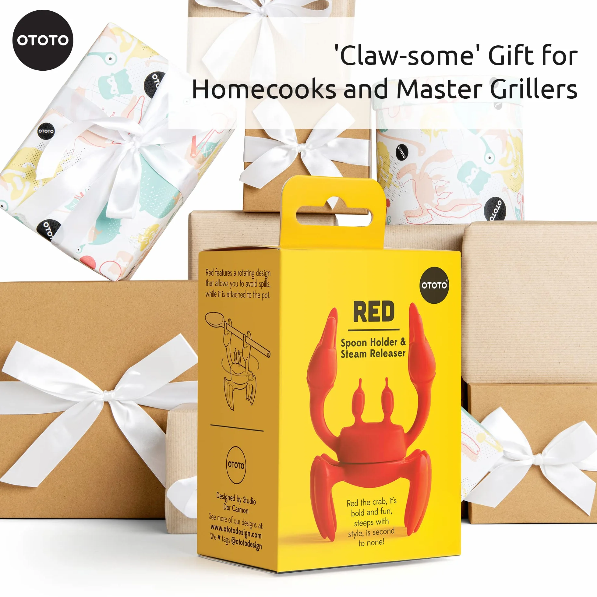 OTOTO Red The Crab Silikonowa podpórka na przybory – prezenty kuchenne, silikonowa podpórka na łyżki – odporna na wysokie temperatury kuchnia – uwalniacz pary, podpórki i uchwyty na pałeczki