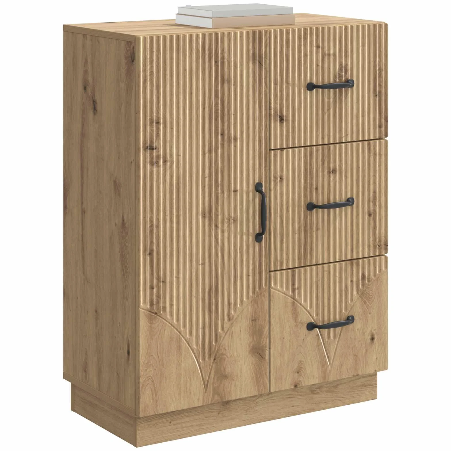 Bufet dębowy rzemieślniczy 66 x 34,5 x 87 cm, inżynieryjny drewniany mebel do przechowywania z szufladami i półkami, elegancki design, do salonu lub jadalni