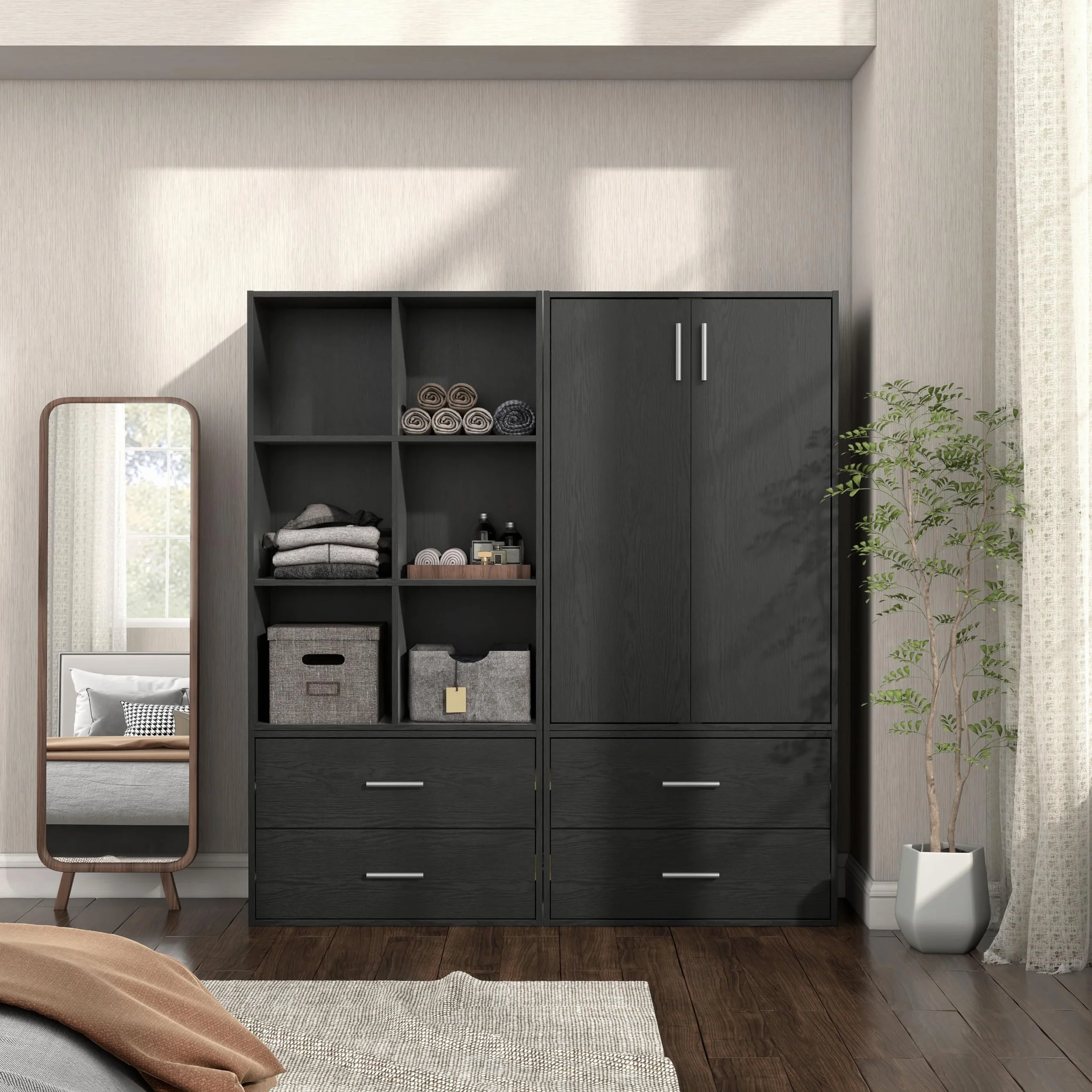 HOMES: Inside + Out Apexa 2 drewniane przechowywanie w stos, mała szafka na żywność, Cajonera De Madera, szuflada pod łóżko, dekoracja pokoju młodzieżowego i sypialnia, domowe biuro, kuchnia, czarna
