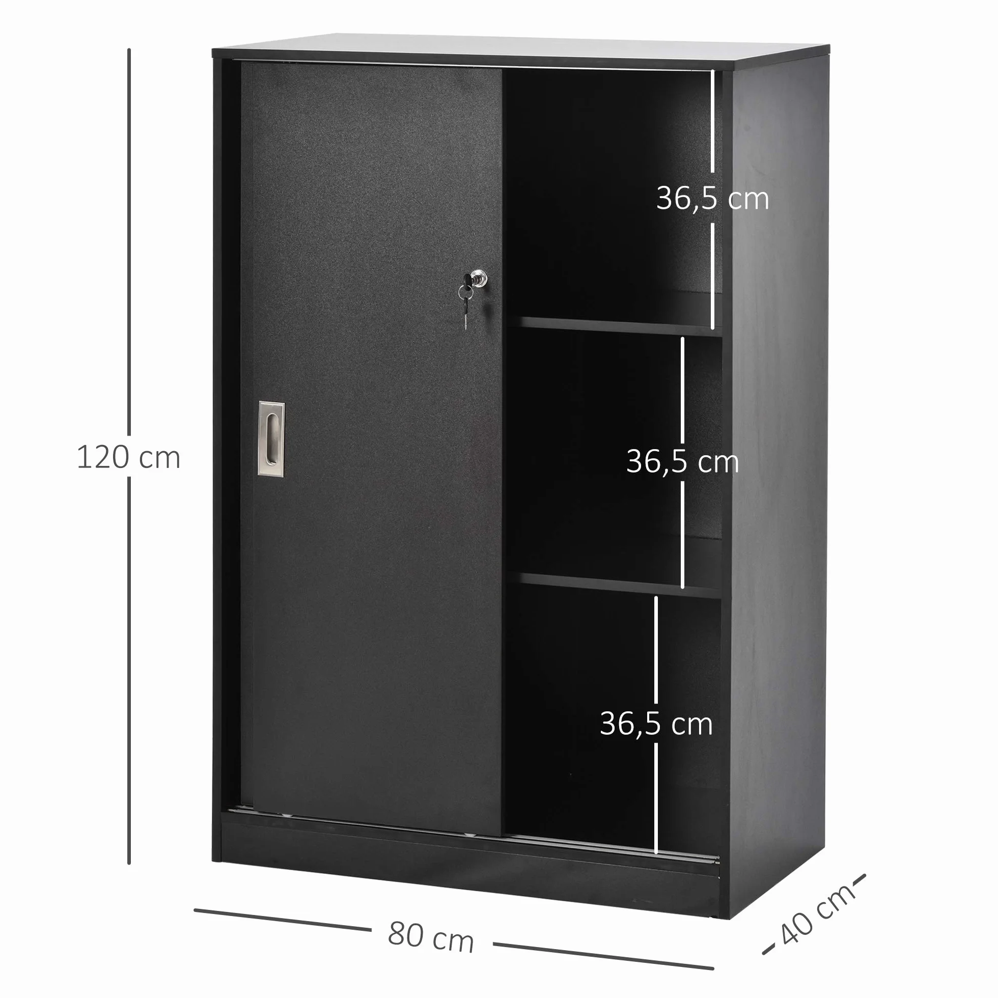 HOMCOM Szafka biurowa Szafa z 2 zamykanymi drzwiami przesuwnymi dim. 80L x 40 l x 120H cm 2 półki panelowe czarne