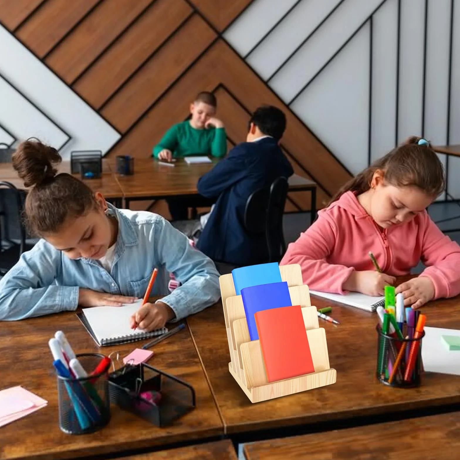4-poziomowy drewniany uchwyt na broszury 8,5 x 11 czasopism, stojak na broszurę, stojak na literaturę, broszura, stojak ekspozycyjny, organizer na czasopisma, uchwyt na ulotkę, stojak na papier