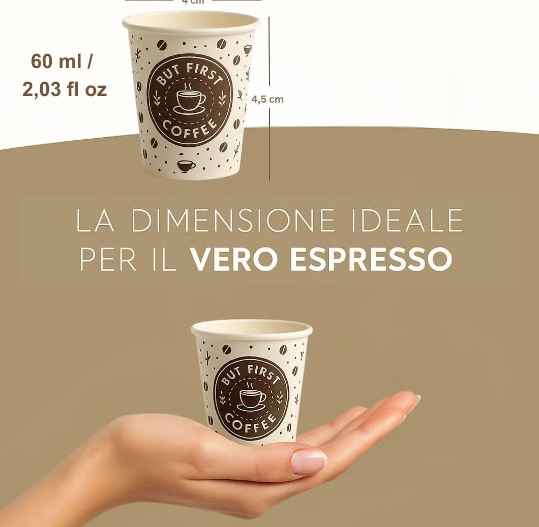 Papierowe kubki do kawy | Jednorazowe trwałe i nadające się do recyklingu małe napoje kawowe espresso Macchiato idealne do baru herbacianego, biura, cateringu, na imprezy (60 ml/2,5 uncji))