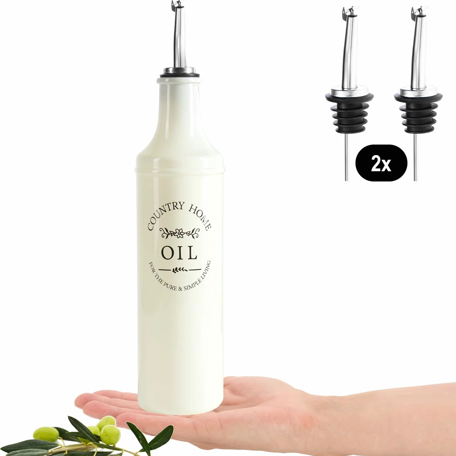 COM-FOUR® 2-czesciowy zestaw butelek na olej i ocet - kolorowe butelki szklane z dziobkiem, klapka i rurka wentylacyjna ze stali nierdzewnej - dozownik octu i oleju (2 czesci - butelki)