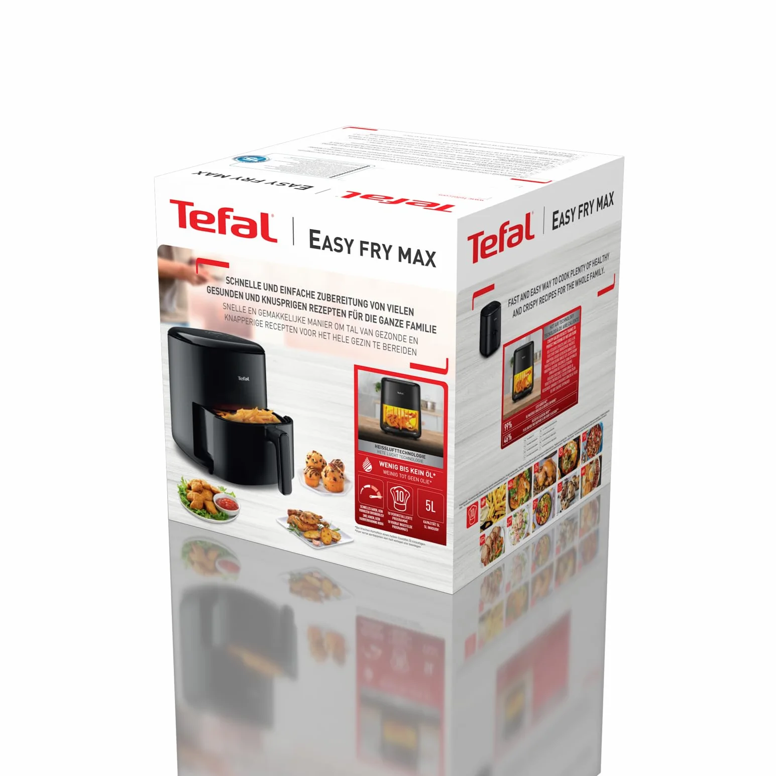TEFAL EY2458 Easy Fry Max Frytkownica, 5 l, do 6 osób, 99% mniej tłuszczu, 10 automatycznych programów, cyfrowy ekran dotykowy, 70% mniej energii, zdrowe posiłki, części do mycia w zmywarce, czarna