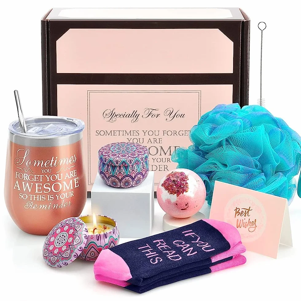 Wine Gifts for Women Wine Insulated Tumbler Prezent urodzinowy dla miłośników wina Boże Narodzenie Gift Basket Box dla mamy żony siostry dziewczyny Otwieracz do butelek Loofah Loofah Rose Gold