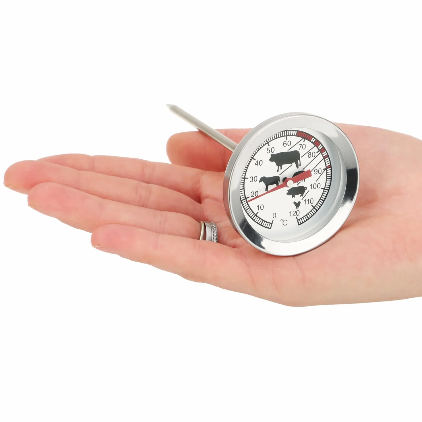 COM-FOUR® Termometr do pieczeni ze stali nierdzewnej - analogowy termometr do miesa do 120 °C - termometr do grilla - igla do miesa - 10 cm (001 sztuk)