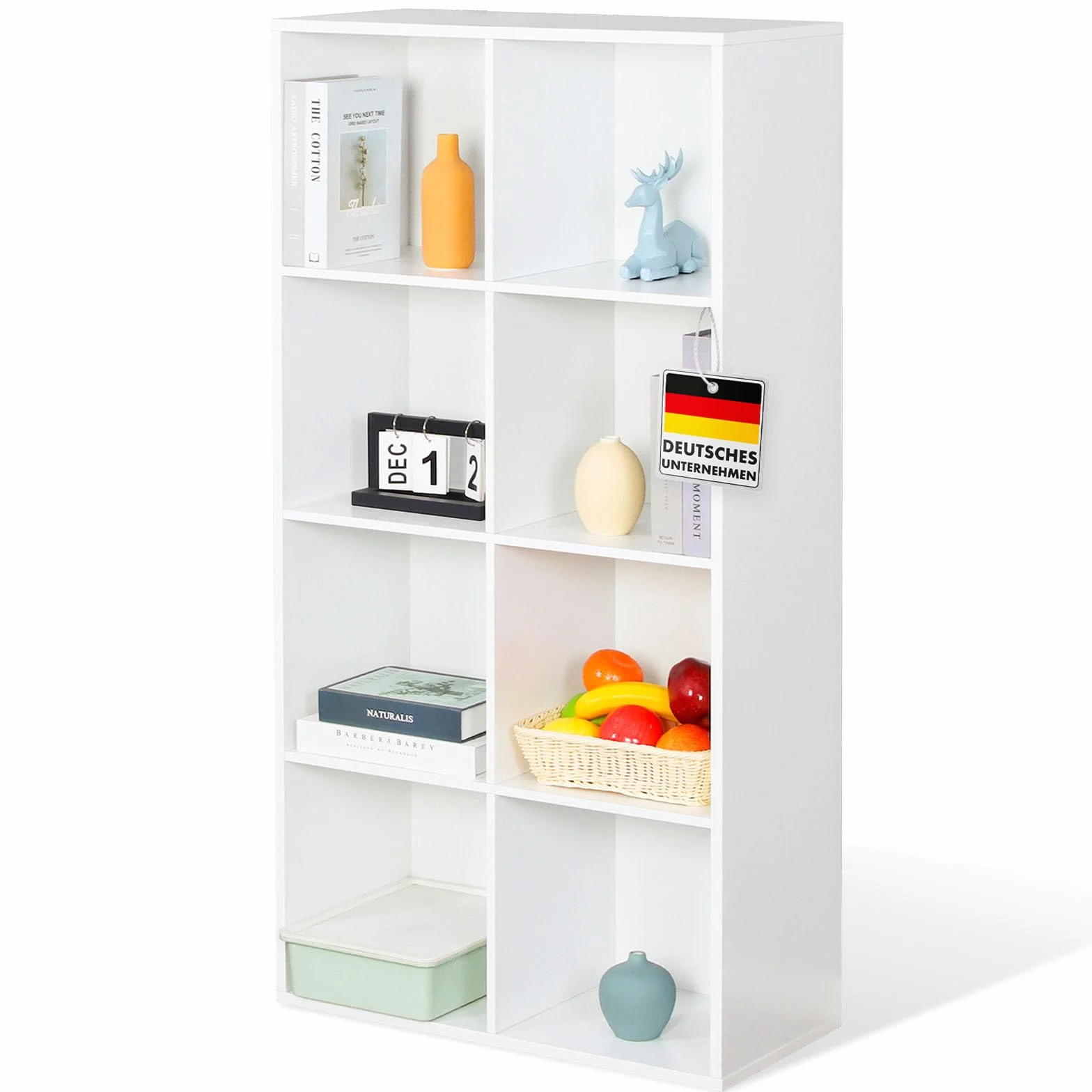 Floordirekt Regał na książki, biały z 8 półkami, regał w kształcie kostki, 30 x 65,5 szer. x 129,5 wys. cm, ścianka działowa do pokoju dziecięcego, salonu, biura i sypialni (Arkansas)