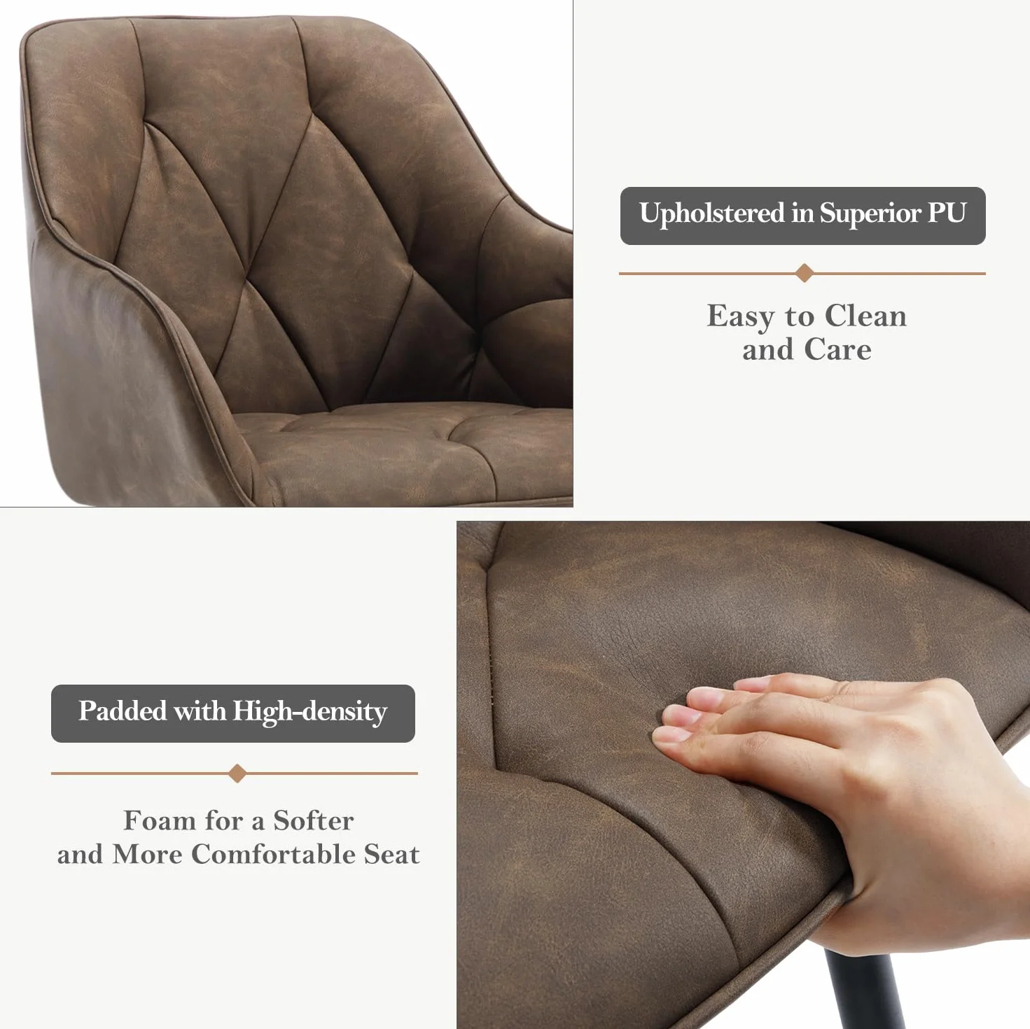 WOLTU 2 x krzesło do jadalni, kuchni, ergonomiczny fotel, krzesło z podłokietnikami, krzesło tapicerowane, siedzisko ze sztucznej skóry w stylu vintage, metalowe nogi, ciemnobrązowy, EZS03dbr-2