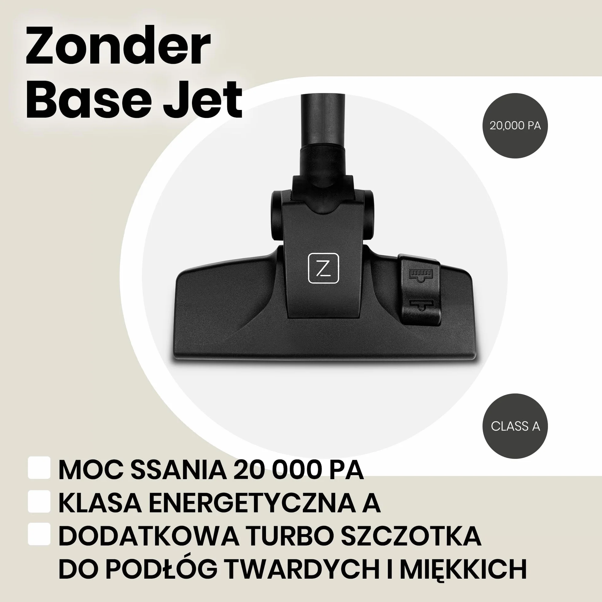 ZEEGMA Zonder Base Jet cyklonowy odkurzacz bezworkowy, 4000W, technologia PowerSuction, zbiornik 2 L, klasa energetyczna A, 2 filtry HEPA H13, moc ssania 20000 PA, 4 dodatkowe nakładki
