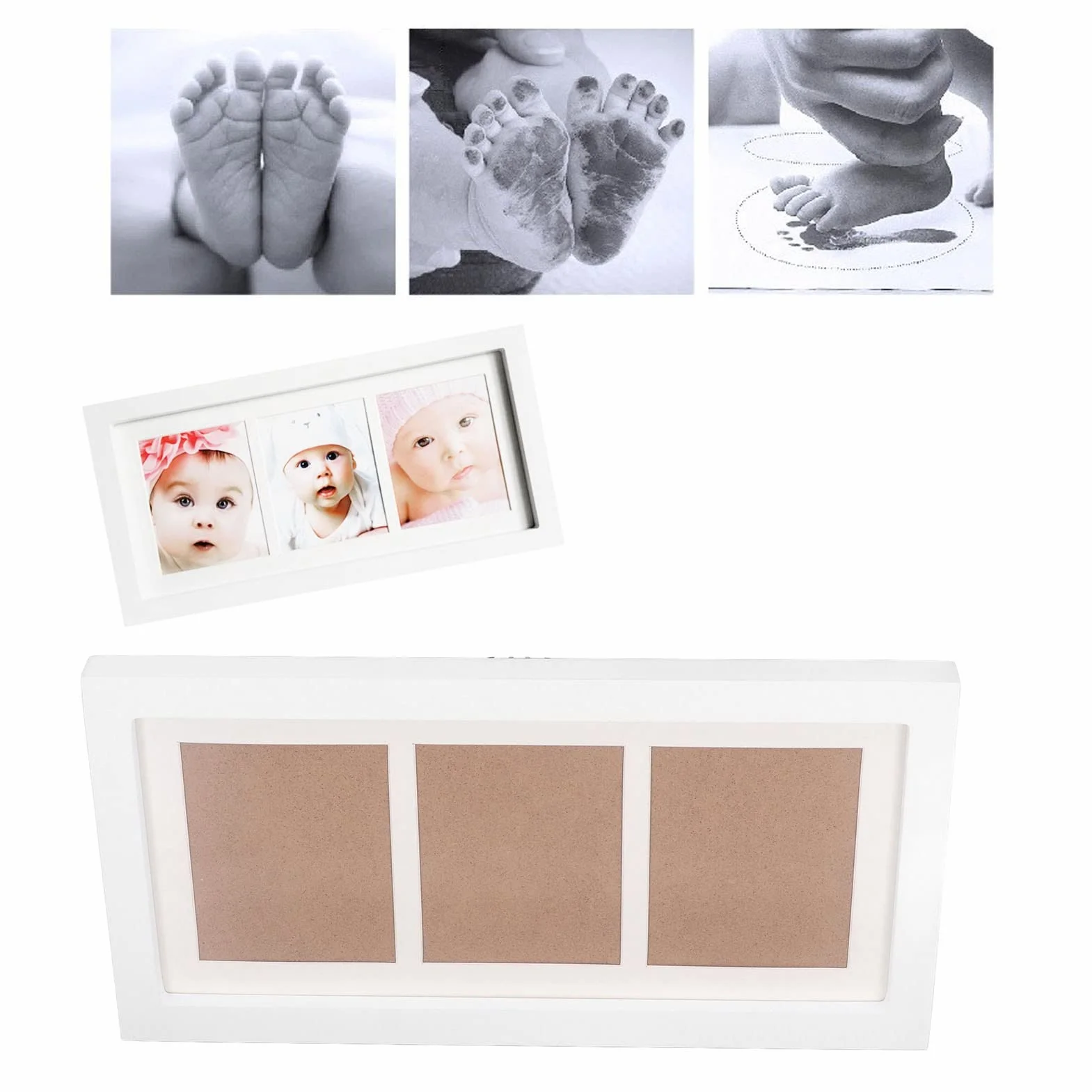 Baby Handprint And Footprint Kit, Noworodek Handprint i Footprint Photo Frame Zestaw Pamiątkowy Baby Footprint Frame Biała Ramka na Zdjęcia DIY Hand Footprint Kit dla Noworodków