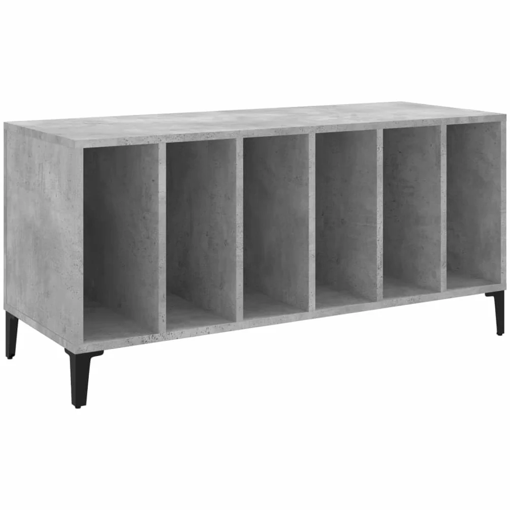 Szafa płytowa, betonowa, szara, 100 x 38 x 48 cm, materiał drewnopochodny, przechowywanie winylowe, stabilna szafka na media do gramofonu, salonu, biura, komoda z metalowymi nogami