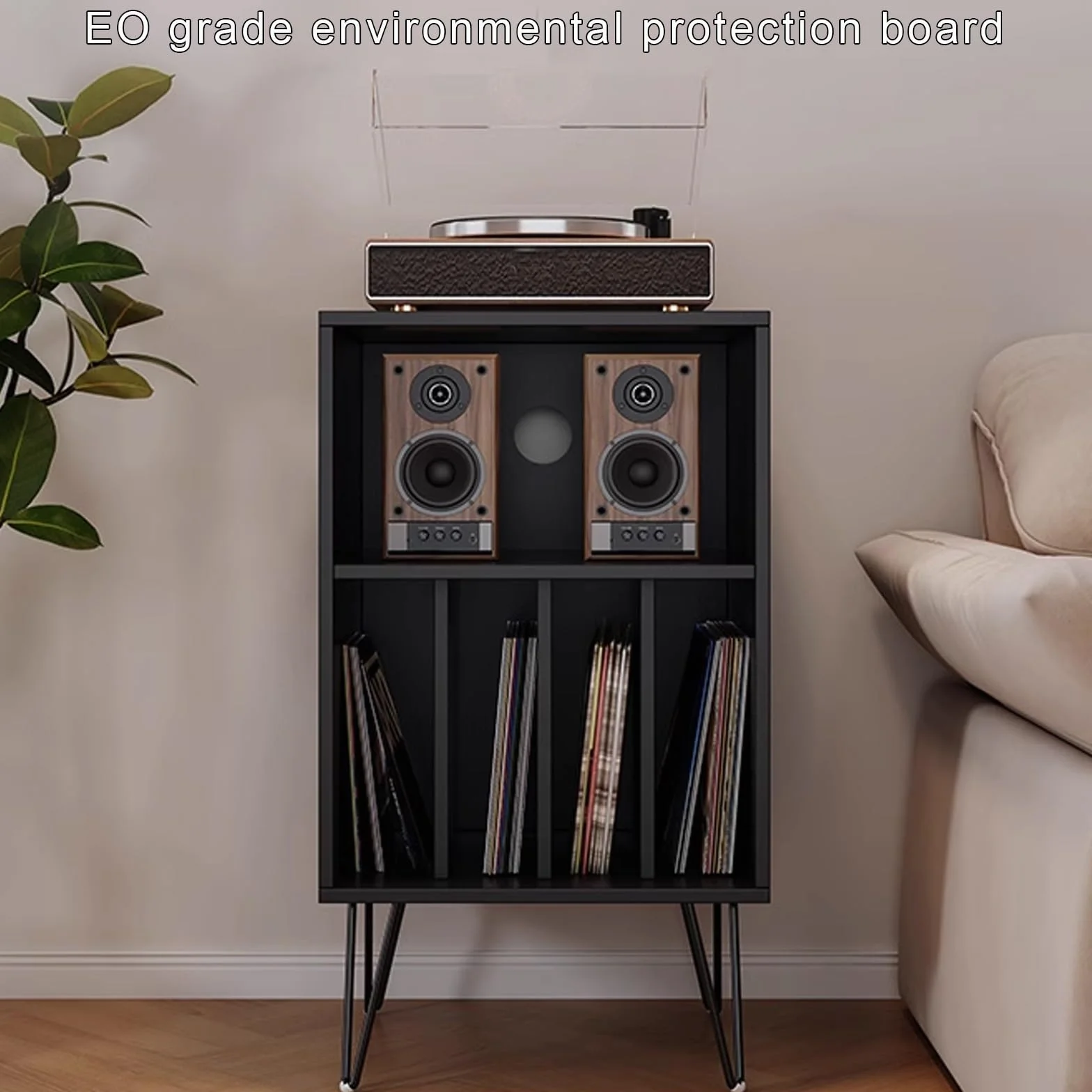 Stylowy stojak na gramofon z miejscem na płyty winylowe drewniane i metalowe nogi gramofon do domowego systemu audio meble centrum rozrywki
