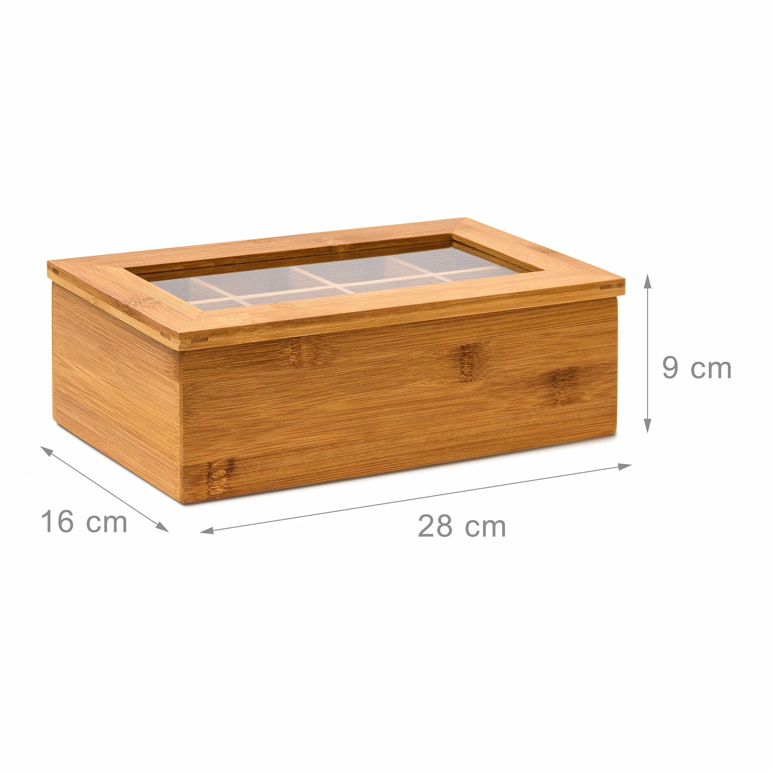 Relaxdays Teebox Skrzynka na Herbatę, Bambus, 9 X 28 X 16 cm, 8 Przegródek