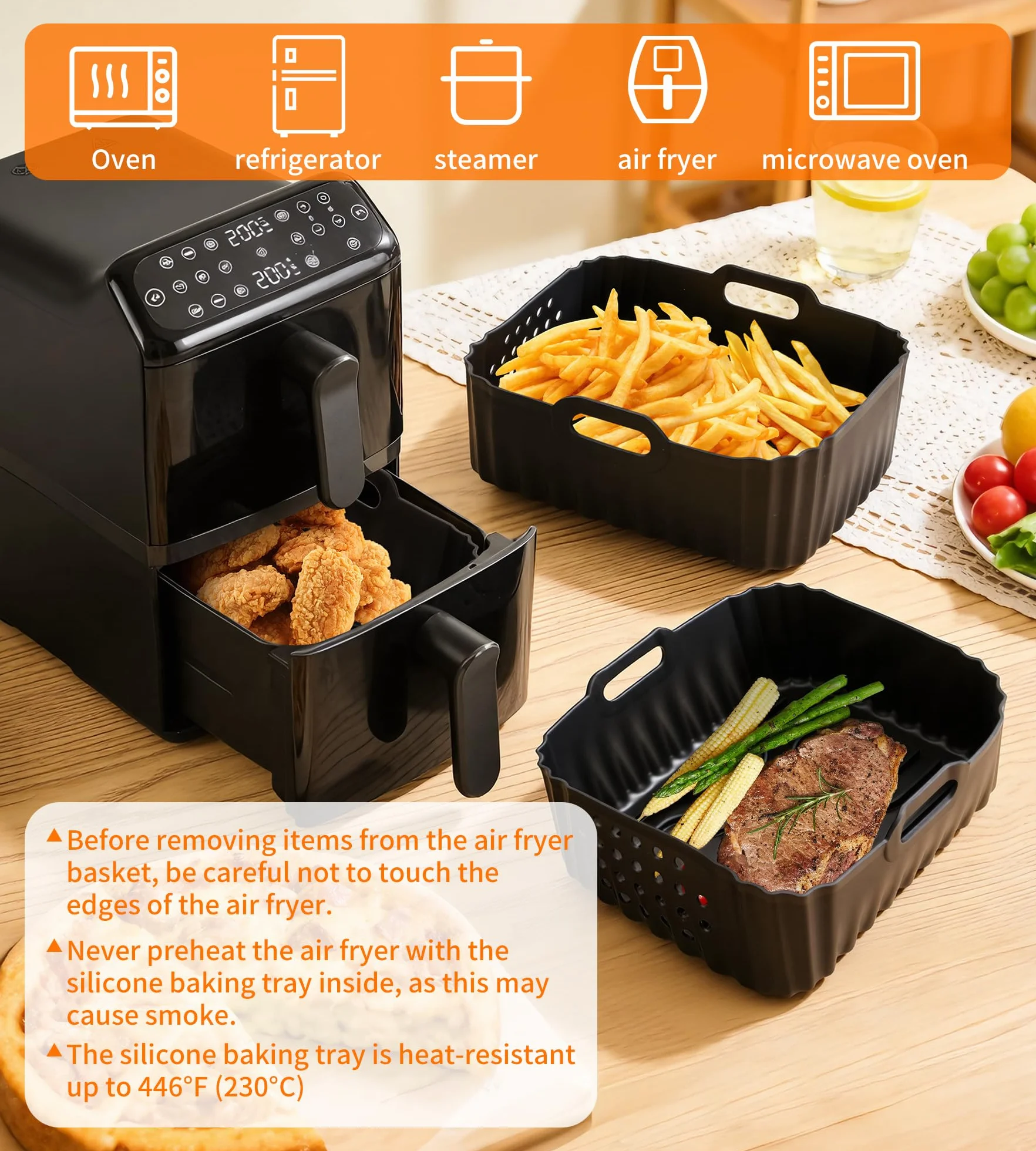MOWETOO 2 forma silikonowa do frytkownicy na gorące powietrze NA460 | 2 × 5 l, 24 × 19 cm, pasujące do 10-litrowej frytkownicy powietrznej z dwoma strefami grzewczymi marki Philips